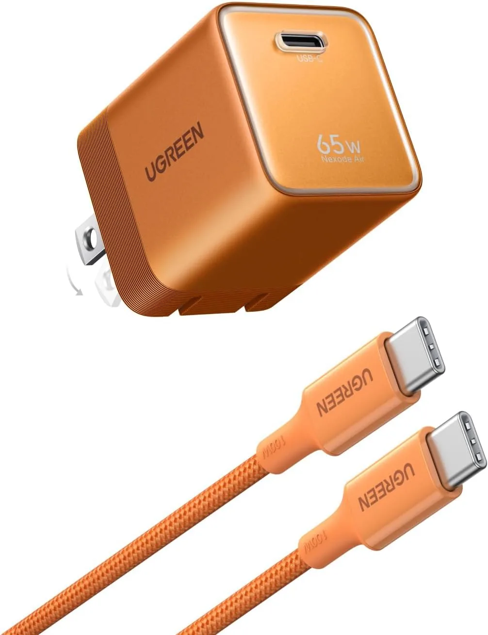 UGREEN Nexode Air 65W USB C GaN Charger Block with 3.3ft Cable, Orange