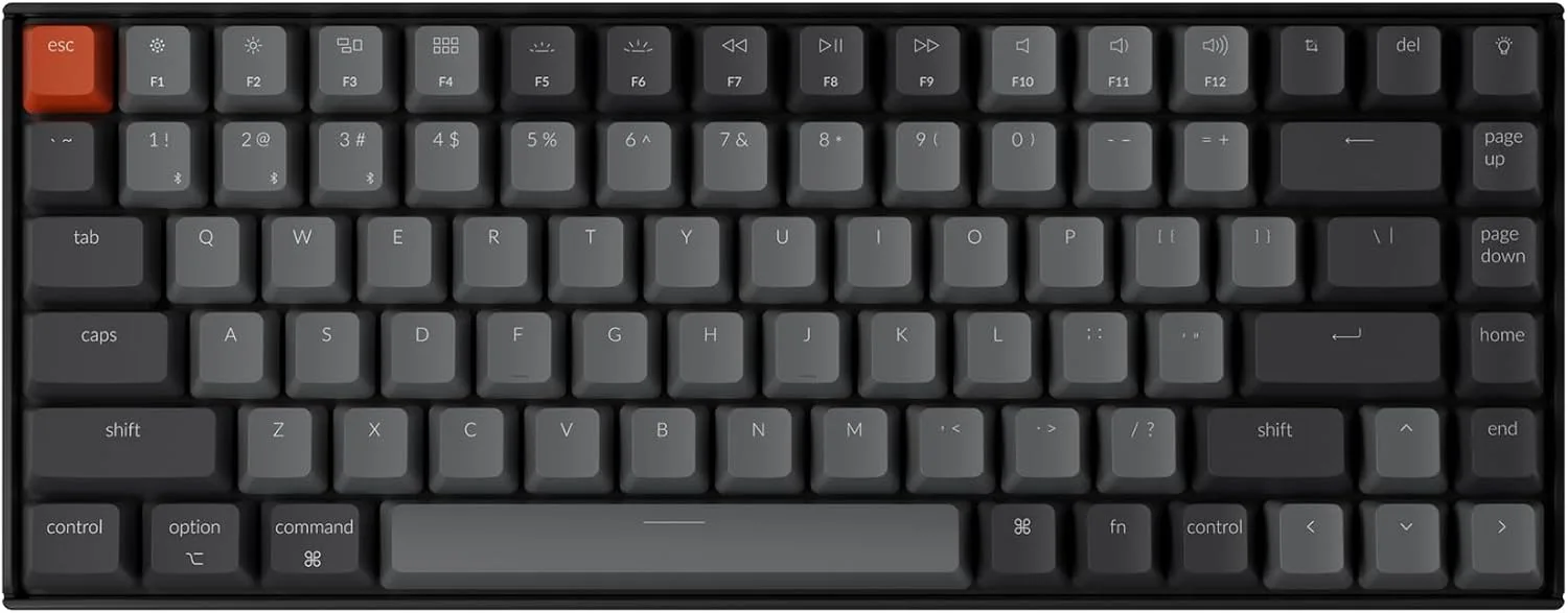 Keychron K2 75% Layout Bluetooth Wireless Mechanical Gaming Keyboard Silent K Pro Red Switch/White LED Backlit/USB C/Anti Ghosting/N-Key Rollover, 84 Keys, for Mac Windows
