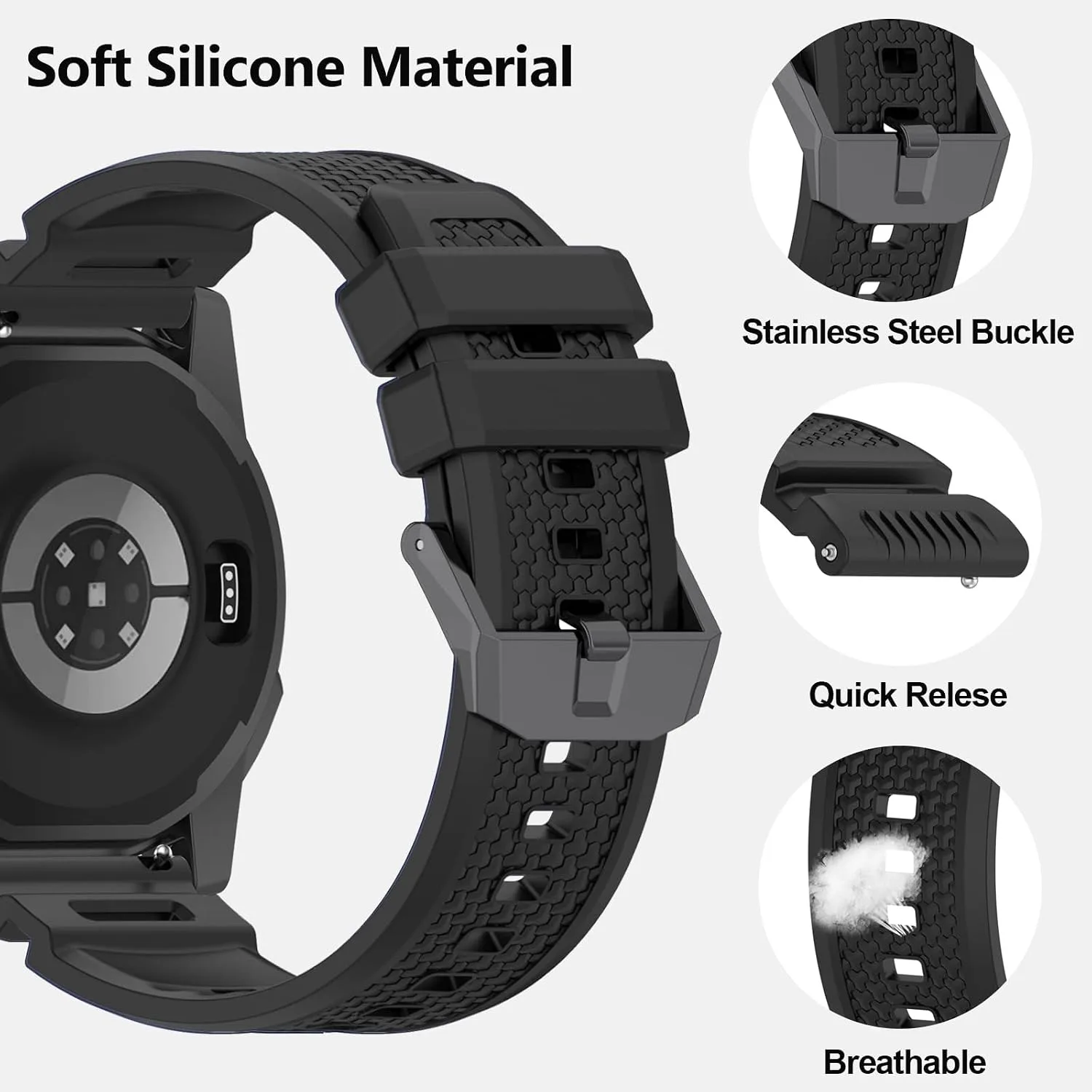 Silicone Strap Compatible with COROS Apex 4 46mm/Nomad, 24mm Band for Garmin Venu X1, Ticwatch Atlas/Pro 5/Pro 5 Enduro, iTOUCH AIR3 Breathable Replacement Bands for Women Men