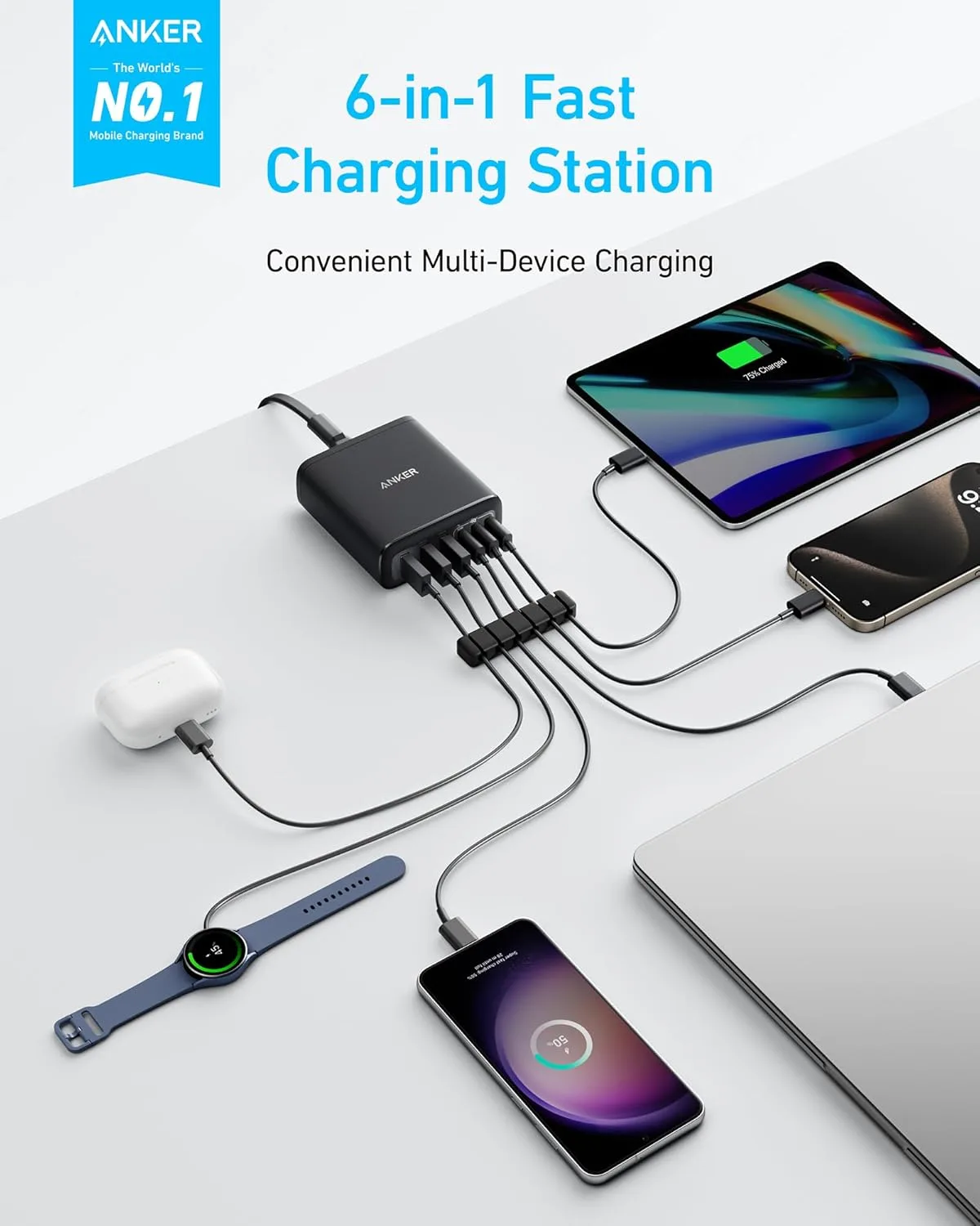 Anker Desktop Charger, Fast Charging USB C Charger with 112W Max 6-Port