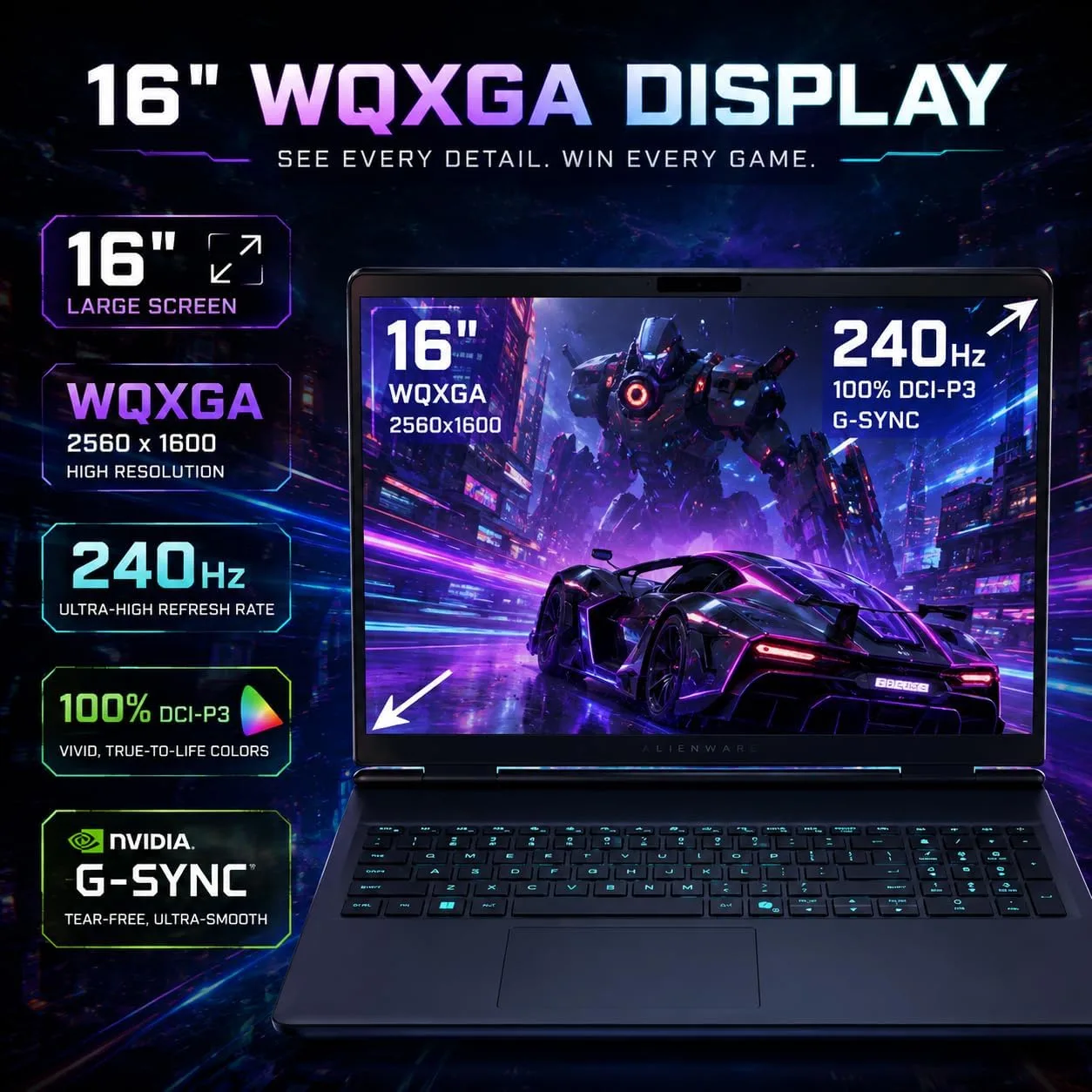 Dell Alienware 16X Aurora AI Gaming Laptop 16" WQXGA 240Hz (100% DCI-P3) Intel 24-core Ultra 9 275HX 16GB RAM 1TB SSD GeForce RTX 5070 8GB (Up to 798 AI Tops) Backlit Wi-Fi 7 Thunderbolt Win11 Pro