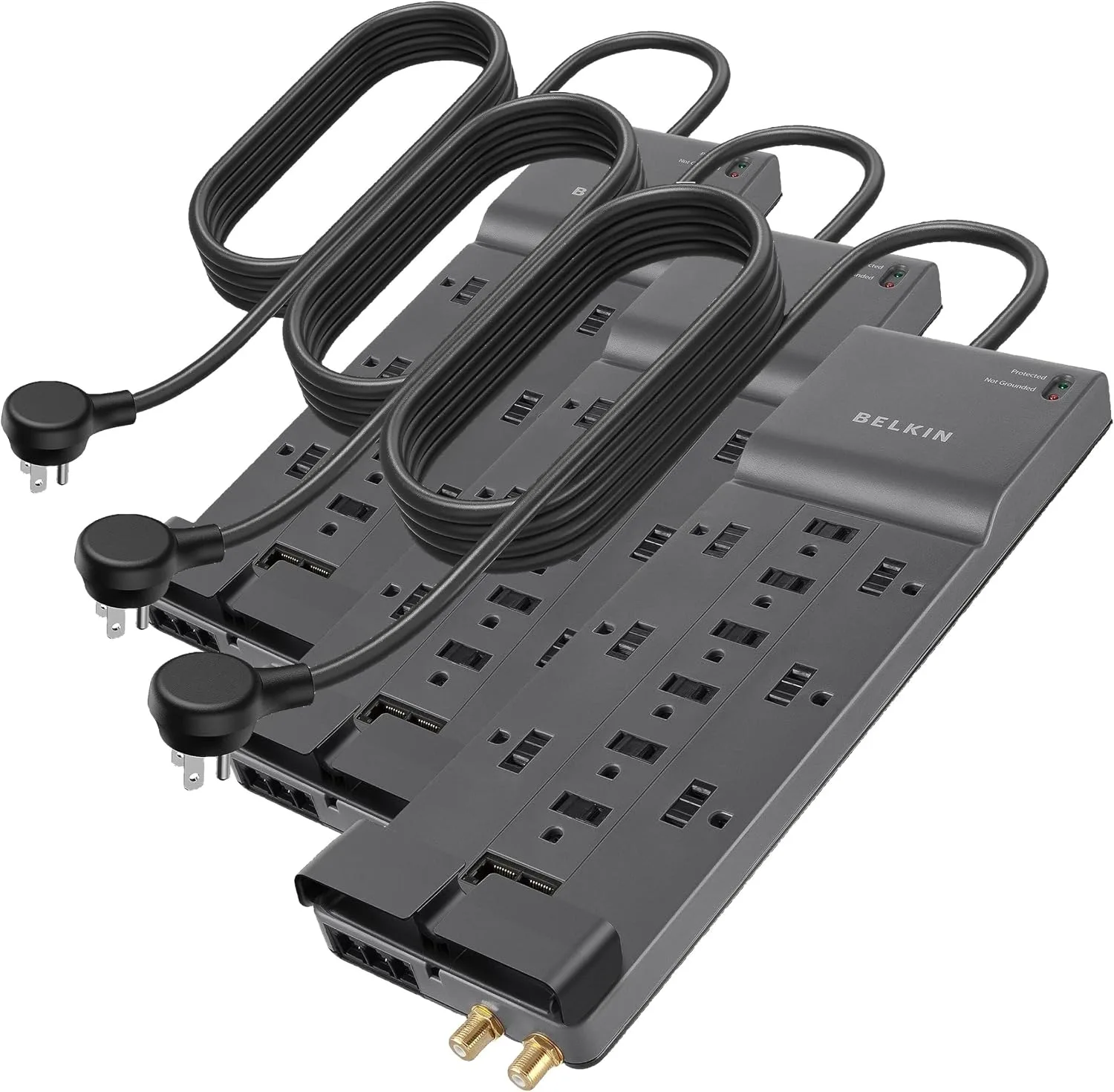 Belkin Power Strip Surge Protector with 12 AC Multiple Outlets, 10 ft Long Flat Plug Heavy Duty Extension Cord for Home, Office, Travel, Computer Desktop, Laptop & Phone Charging Bricks (4,156 Joules)