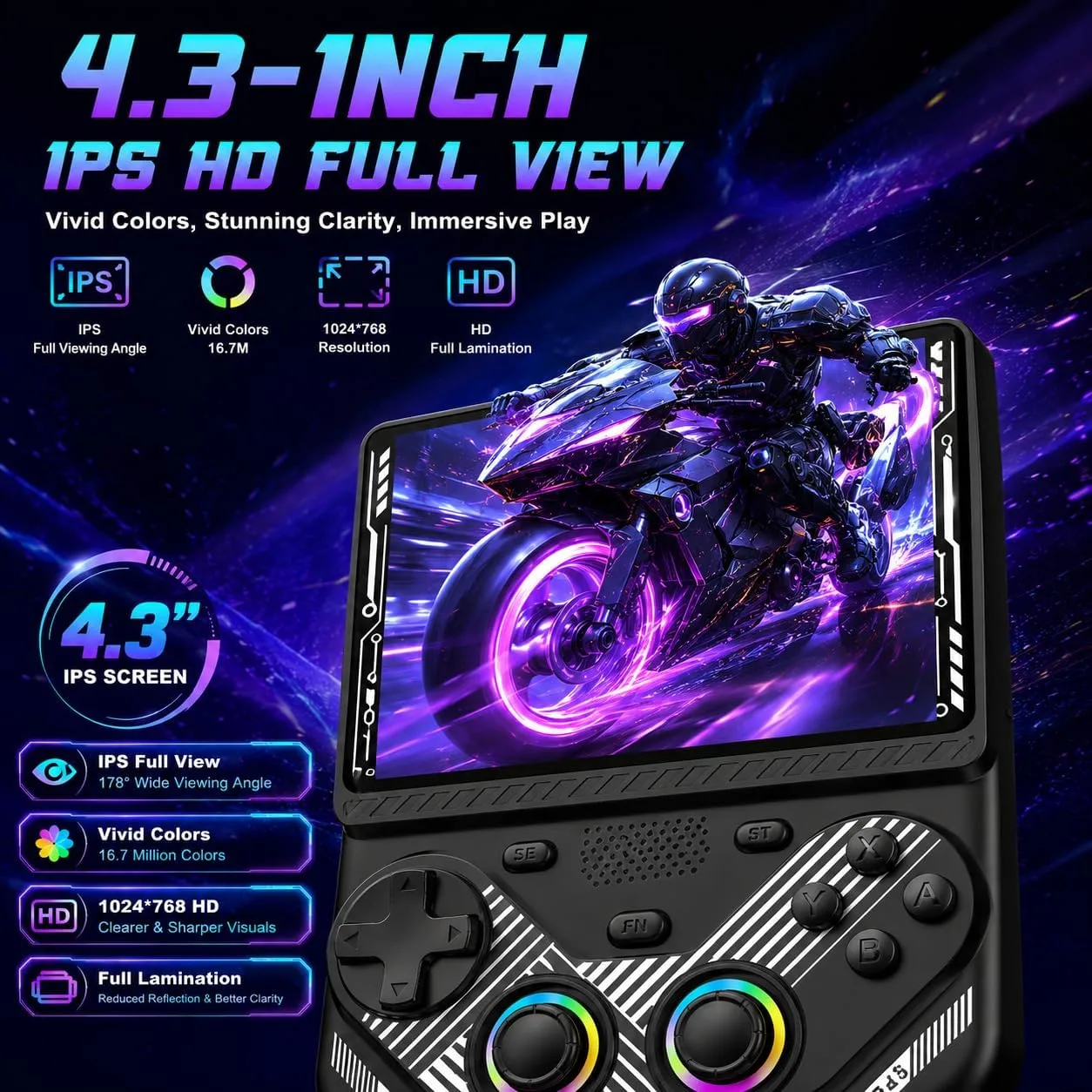 RG43V Pro Retro Handheld Game Console, 4.3" IPS HD Screen, RK3562 Quad-Core Processor, 64GB Support 30+ Emulators & 22000+ Games, WiFi 6 Multiplayer, HDMI Output (Blue 64GB)