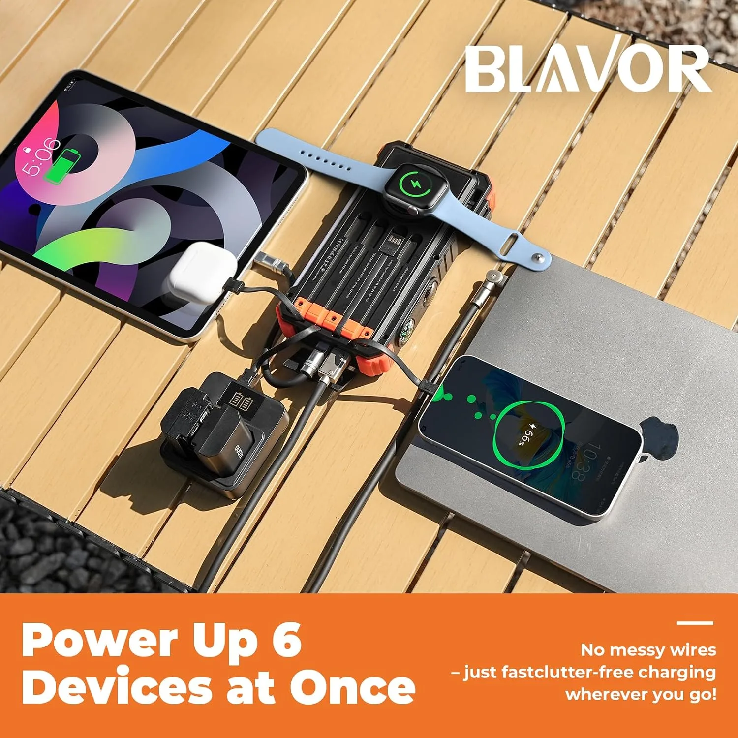 BLAVOR Solar Power Bank 20000mAh, Wireless Charger for Phones & Apple Watch