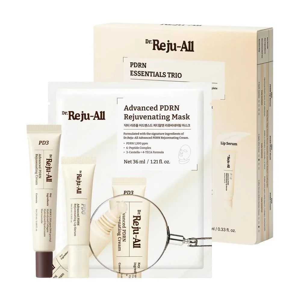 Set De Cuidado Facial Coreano PDRN Essentials Trio Con Crema, Sérum De Labios Y Mascarilla Para Hidratación