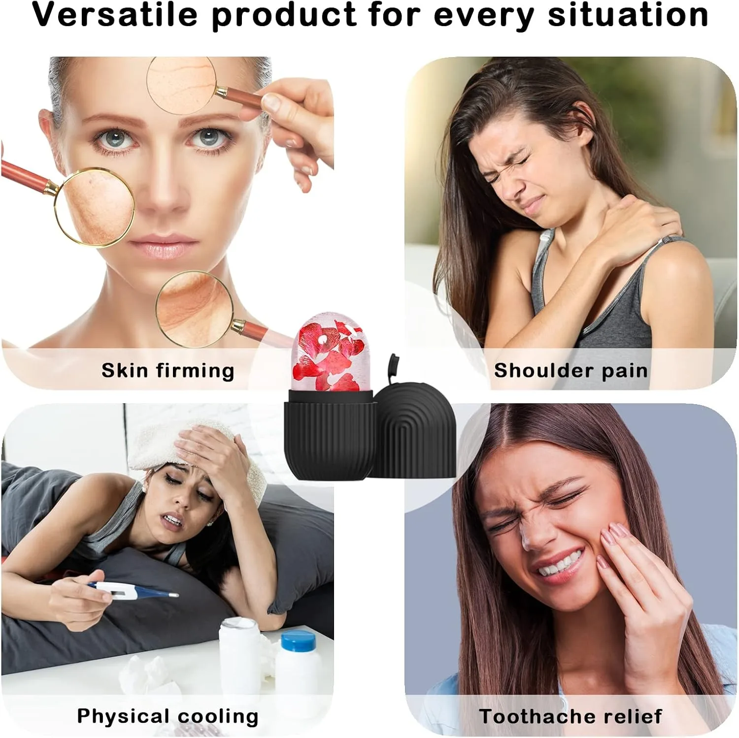 ice face roller, ice mold for face and Eyes, Reusable Massage Silicone Beauty Tool, Naturally Conditioning And Skin Care, De-Puff Eye Bags, Reduce Migraine Pain (Black)