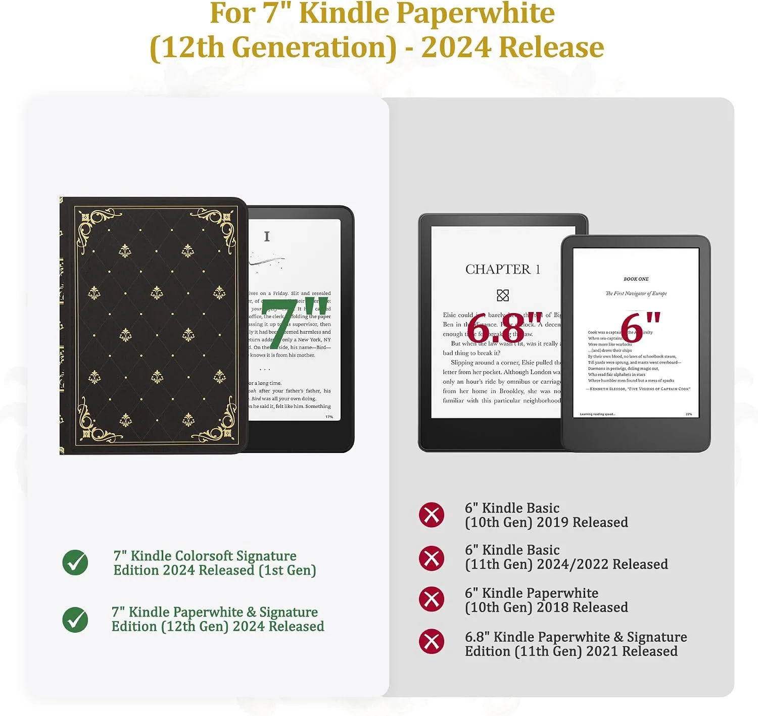 Magnetic Book Cover Case for 7'' Kindle Paperwhite & Colorsoft