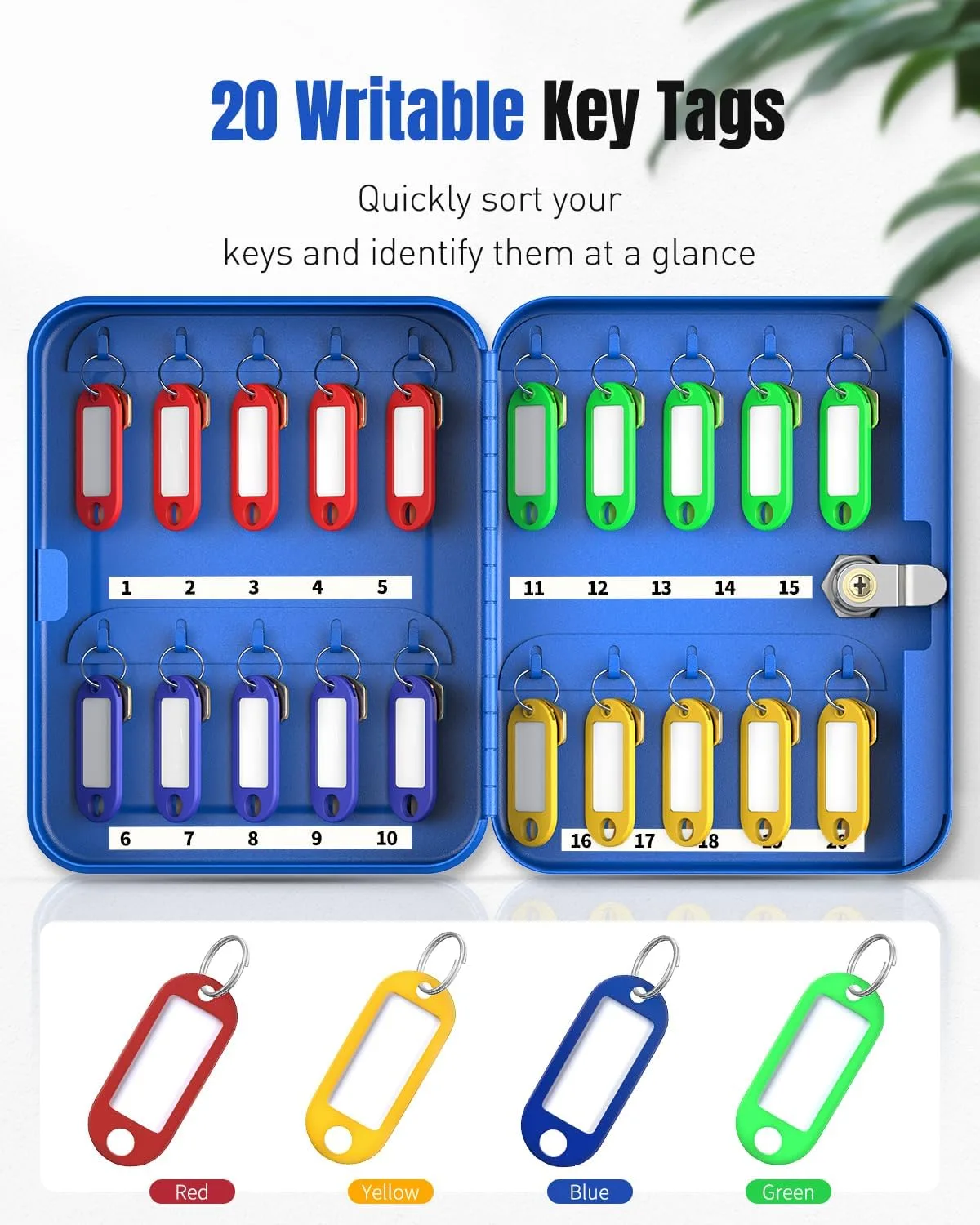 Uniclife 20 Keys Key Lock Box, Wall Mount Key Box, Lock Box for Keys, Key Lockbox with Tags, Key Cabinet, Key Holder Storage Box for Home Office & Company, Blue