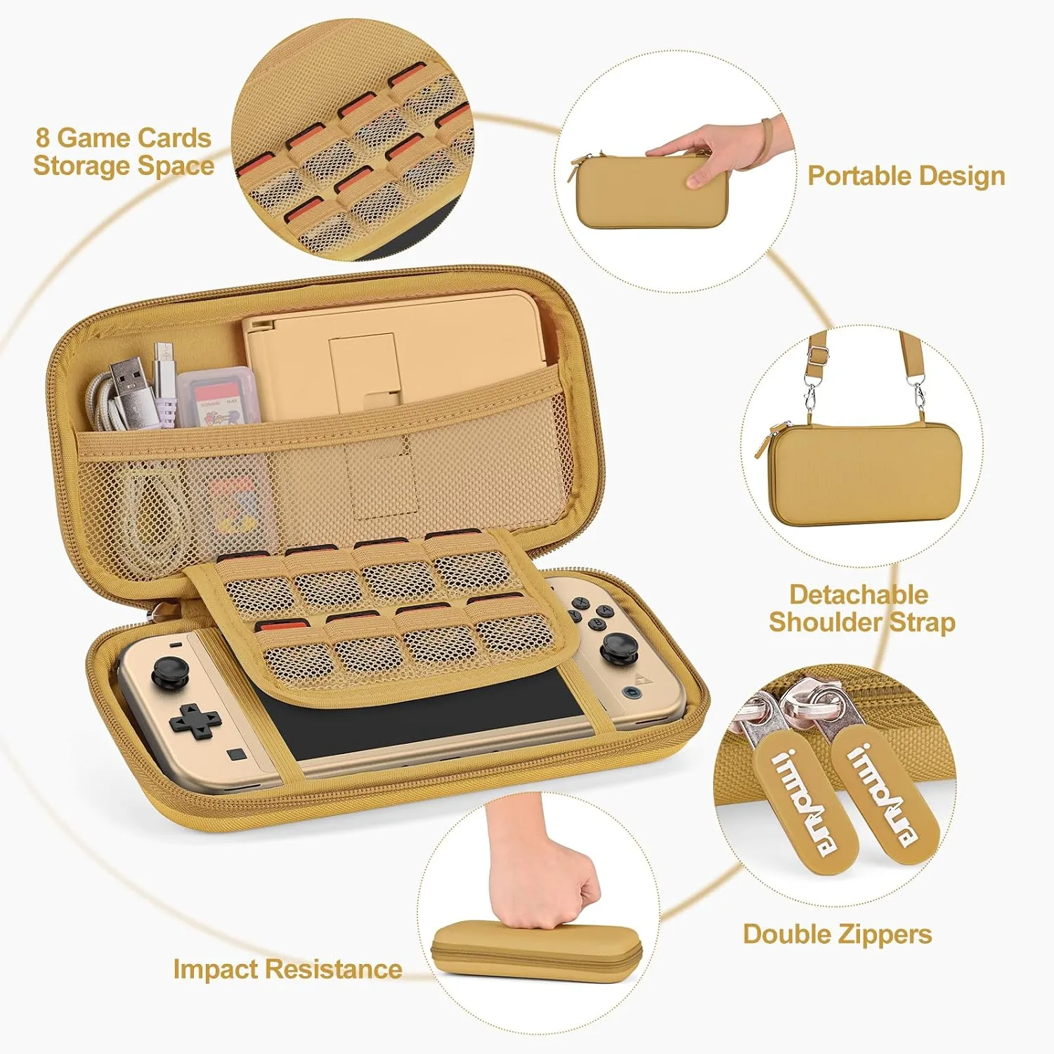 innoAura Switch Lite Case 18-in-1 Accessories Bundle for NS Switch Lite (2019), with Protective Carrying Case, Game Holder, Screen Protector & Cute Thumb Grips, Golden