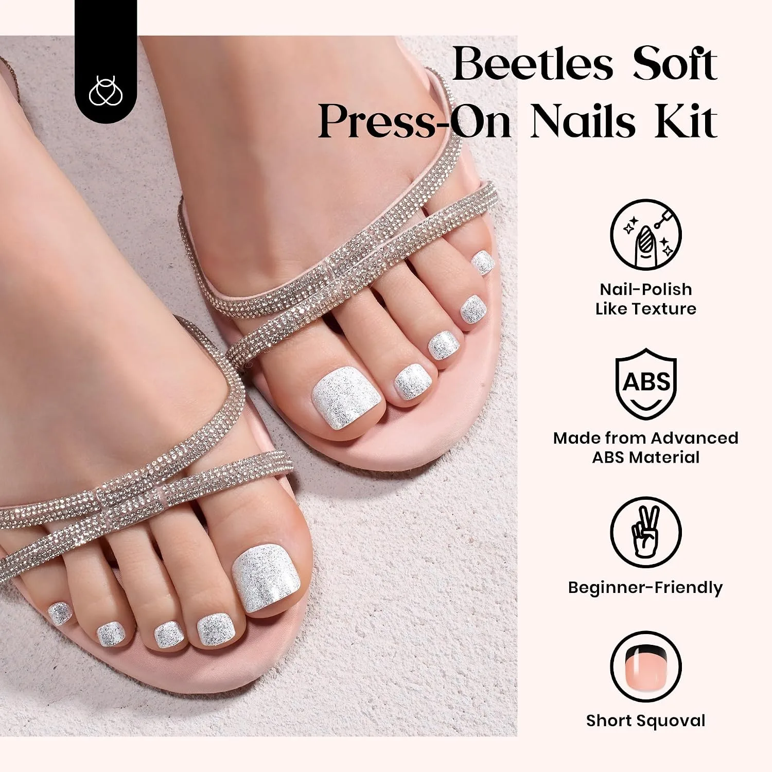 Beetles Press On Toe Nails Kit- 288 Pcs 12 Colors, Short Squoval Toenails