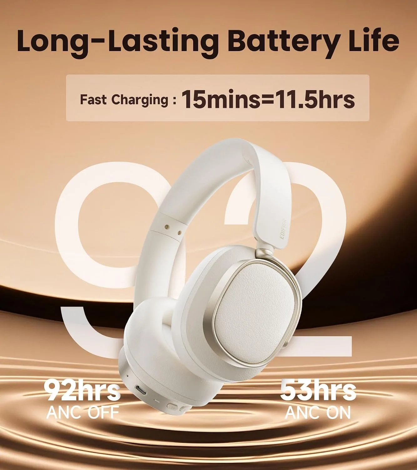 Edifier ES850NB Active Noise Cancelling Over-Ear Headphones, Ivory