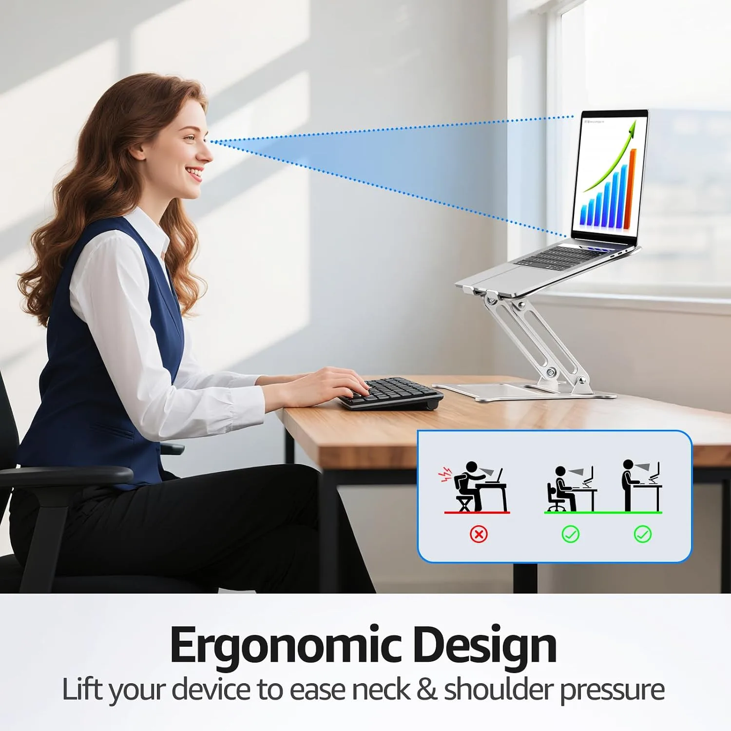 Urmust Adjustable Laptop Stand for Desk, 10-15.6“ Laptop Riser, Silver
