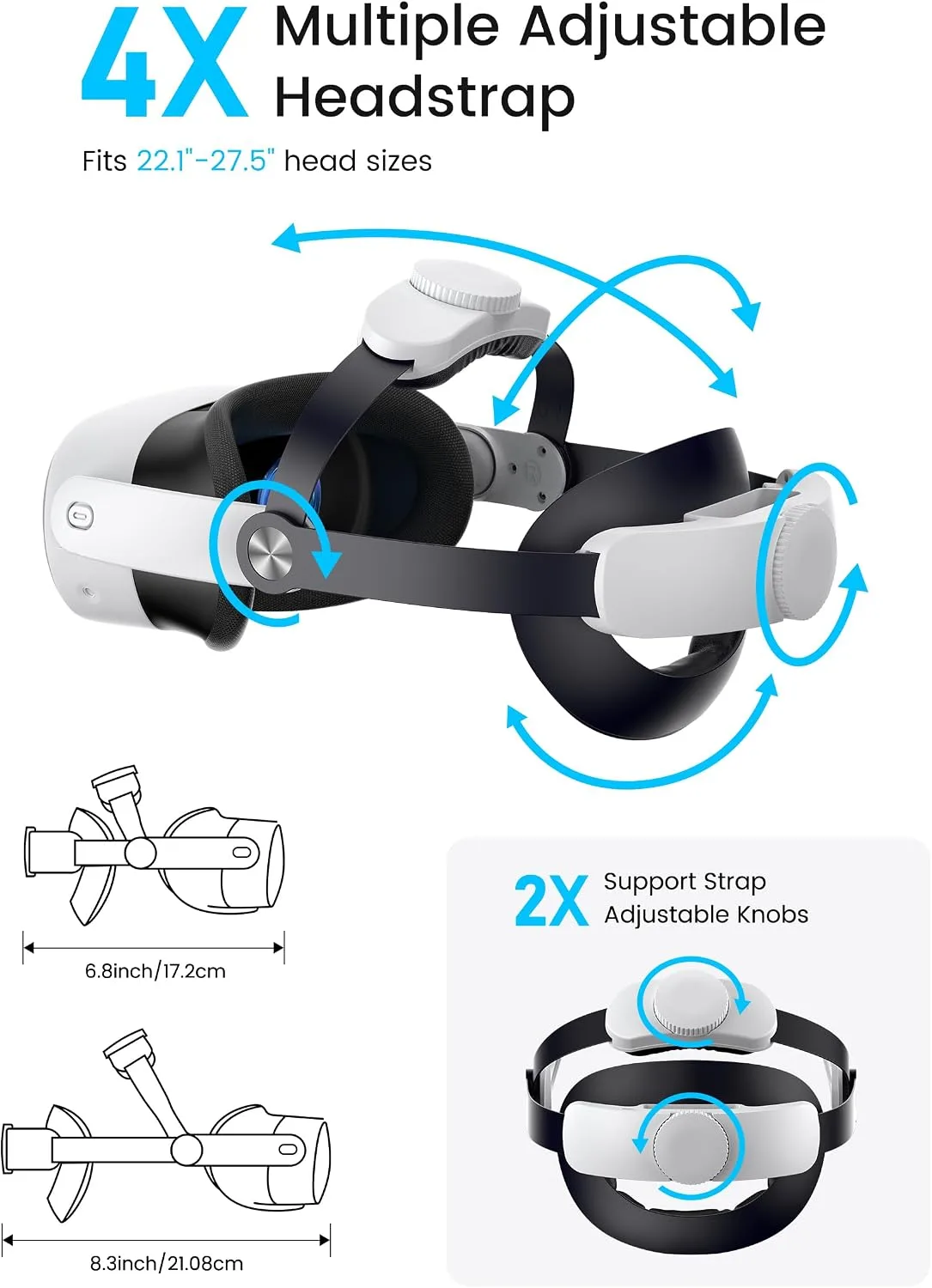 Kawaye Head Strap with 20000mAh (10000 x 2) Hot-Swap Battery Packs for Meta Quest 3S/Quest 2/Quest 3 Head Strap, Double Knobs Adjustable Elite Strap Replacement,VR Headset Accessories Strap