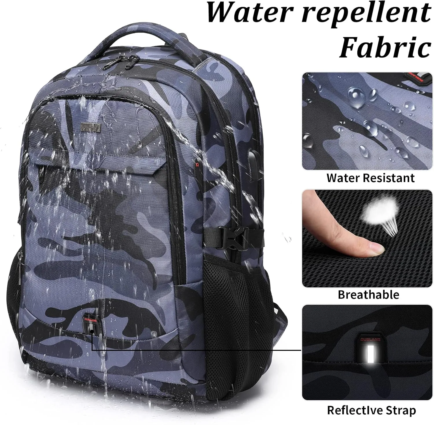 DUSLANG 17 Inch Travel Laptop Backpack Water Resistant Hiking Backpack for Men Laptop Bag with USB Charging Port,Camouflage green
