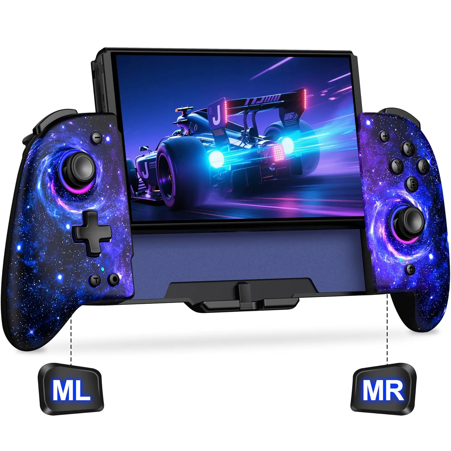 Gammeefy Switch Controller – Hall Effect Joysticks & Enhanced Grip – One Piece Switch Joypad Replacement Switch Pro Controller with 8-Color RGB Lighting, Turbo, Macros - Starry Sky, 6.2"/7"