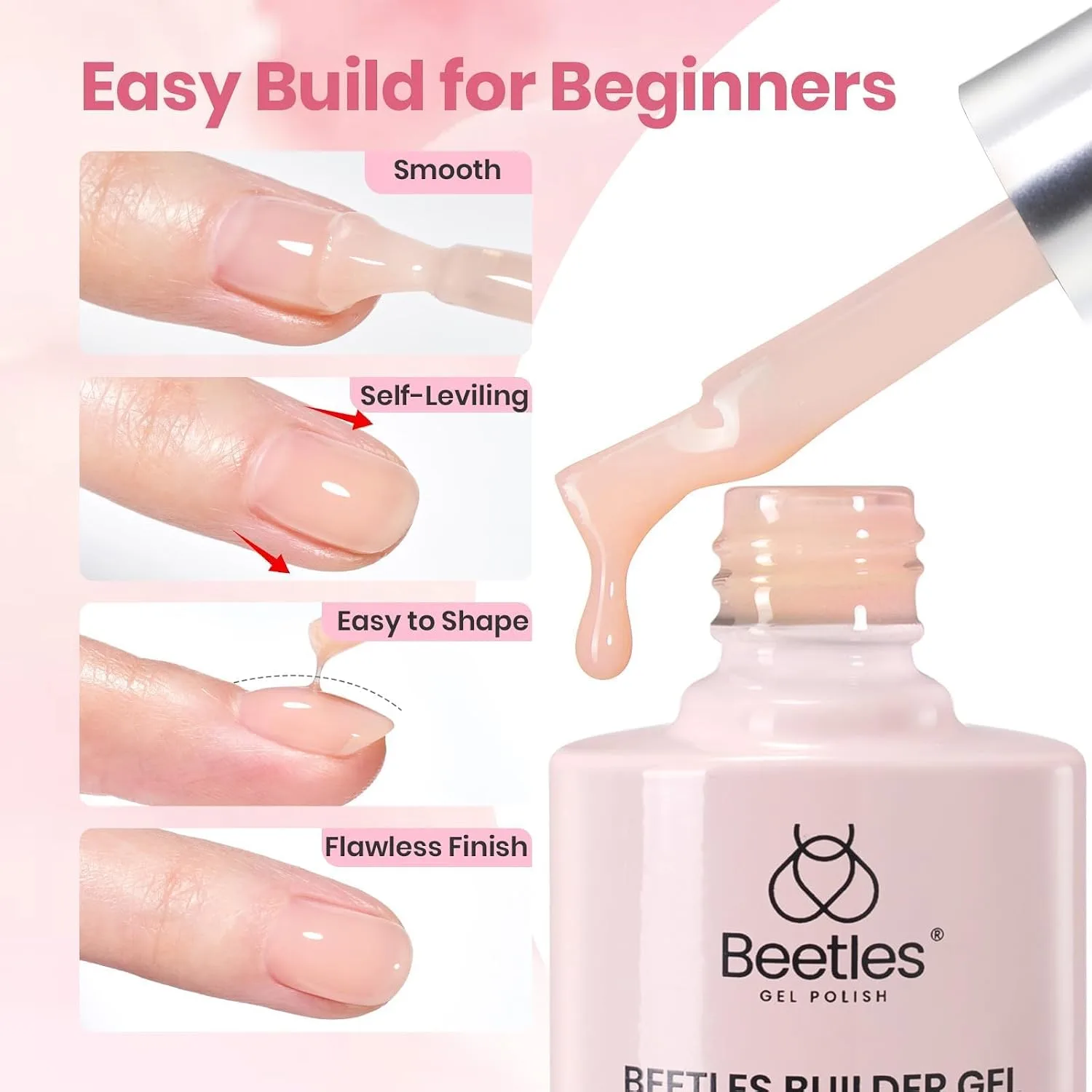 Beetles Builder Gel Kit HEMA & TPO FREE, Muted Bloom 6 Colors & Nail Brush