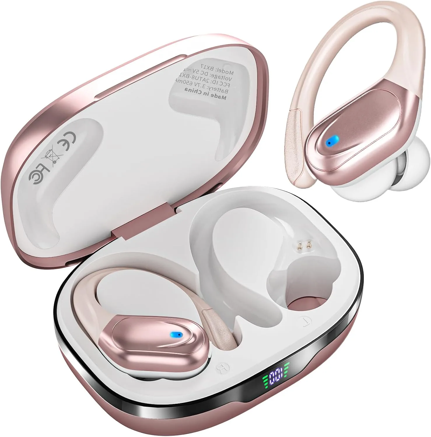 HAOYUYAN Wireless Earbuds, Sports Bluetooth Headphones, 80Hrs Playtime Ear Buds with LED Power Display, Noise Canceling Headset, IPX7 Waterproof Earphones for Workout/Running