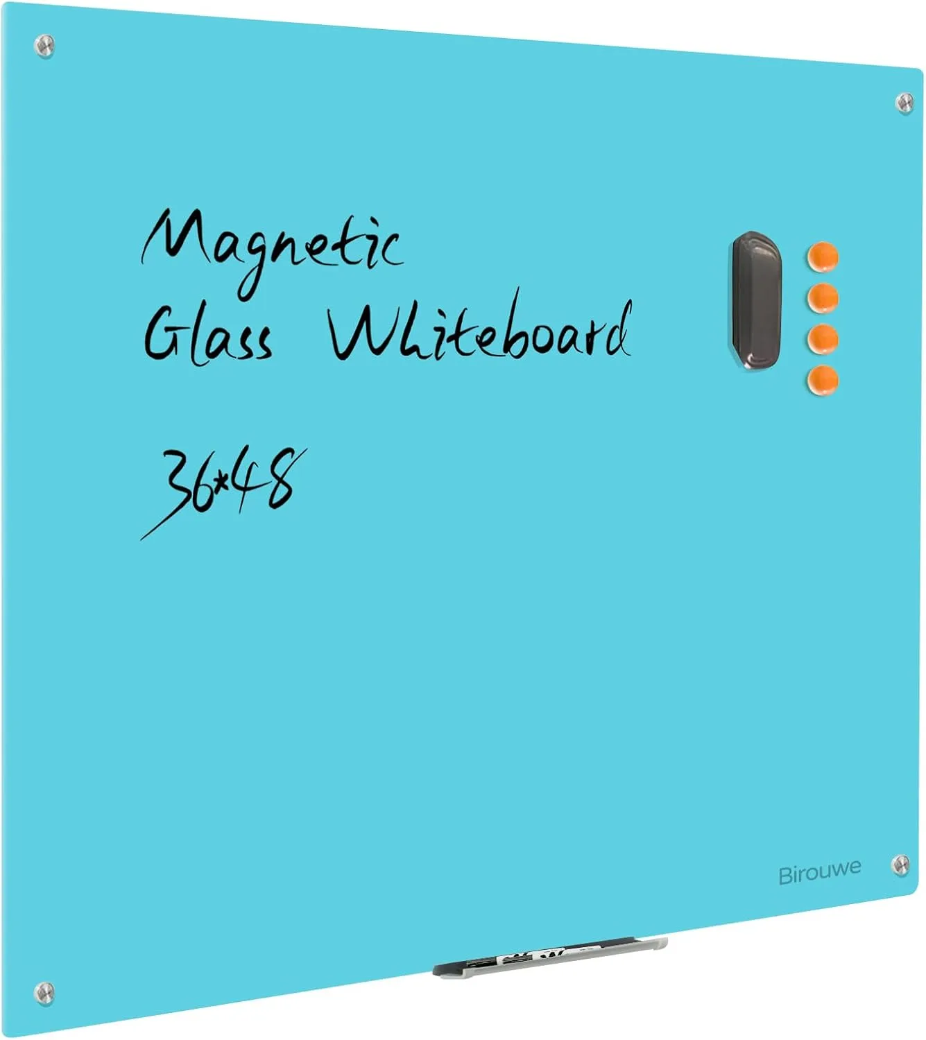 Magnetic Glass Dry Erase Board - White Board 48 x 36 Inch Wall Mounted Glass Whiteboard, Large Frameless Glass White Board for Wall Office, Home & School, Gray