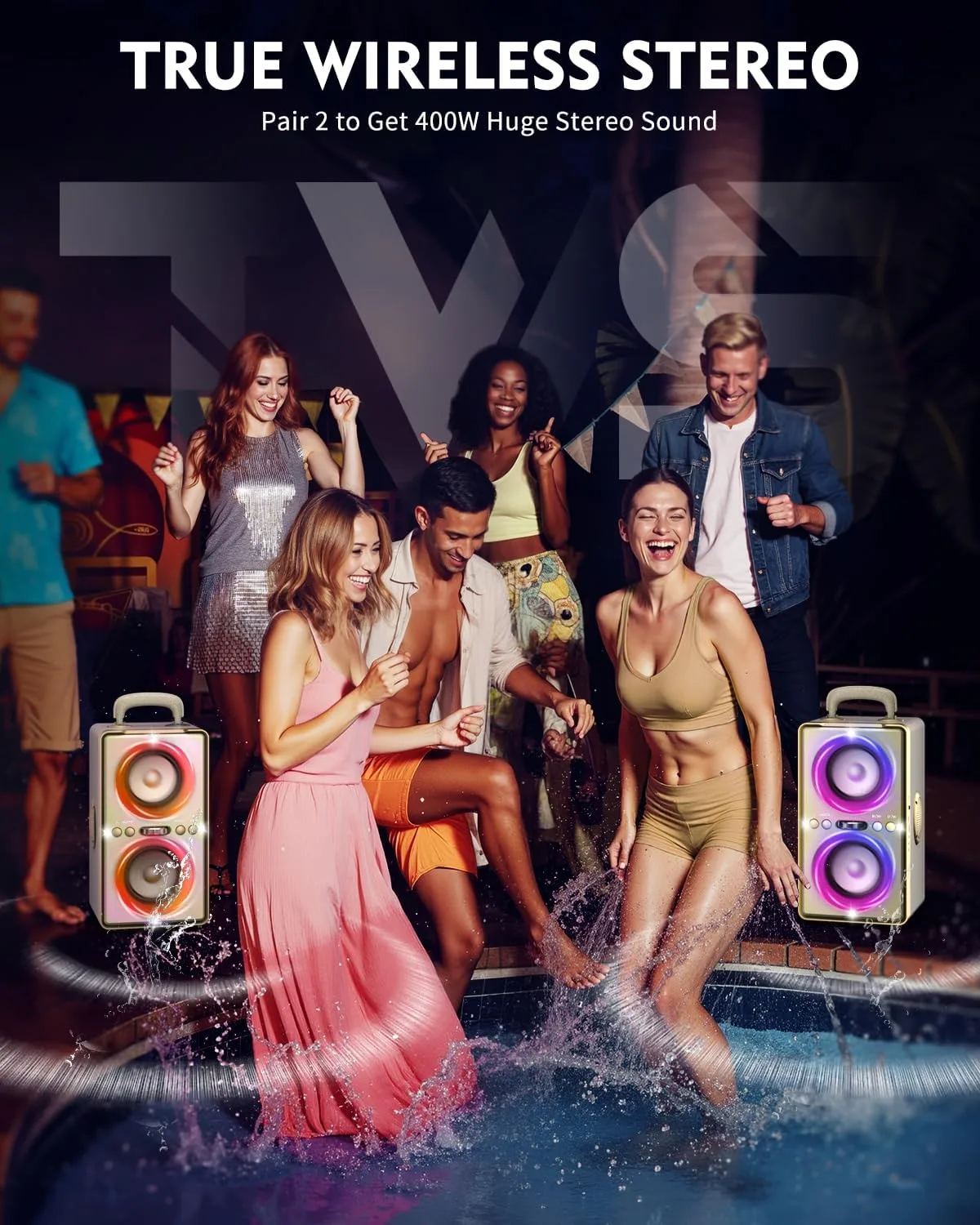 YIER Bluetooth Speaker, 240W Peak Loud Party Speaker with Deep Bass, White