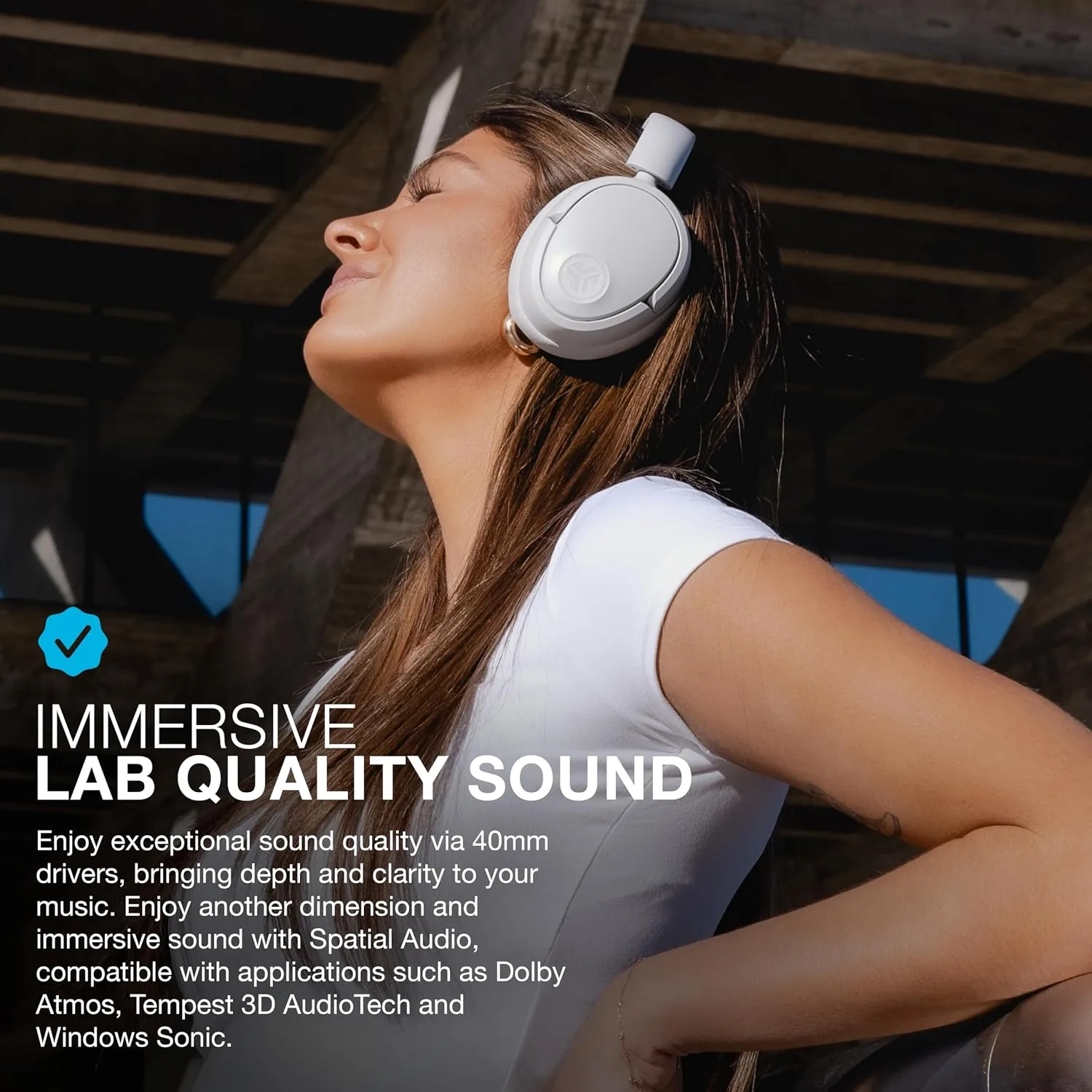JLab JBuds Lux ANC Wireless Over-Ear Headphones, Cloud White
