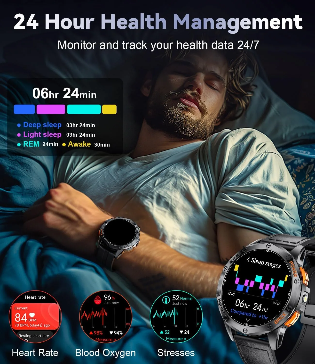LIGE GPS Smart Watch for Men, 1.43'' AMOLED Always on Display, LED Flashlight/Compass/45 Days Battery/IP68 Waterproof Smartwatch, 100+ Sport Mode, Rugged Smart Watches for Android iOS