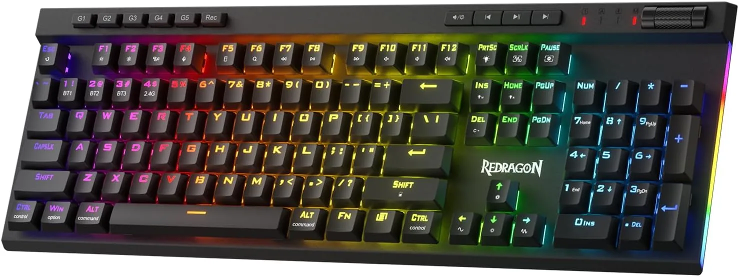 Teclado gamer Redragon K580 PRO inalámbrico RGB con teclas macro y rueda multimedia