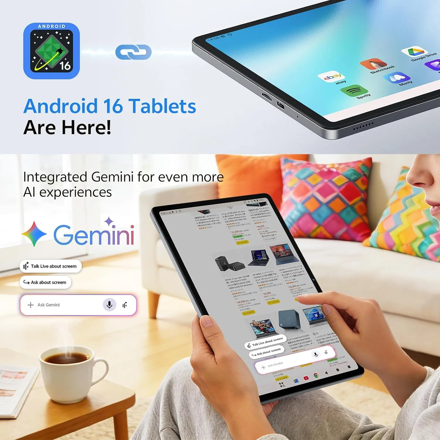 Tablet 11 inch, Android 16 Tablet, Silver