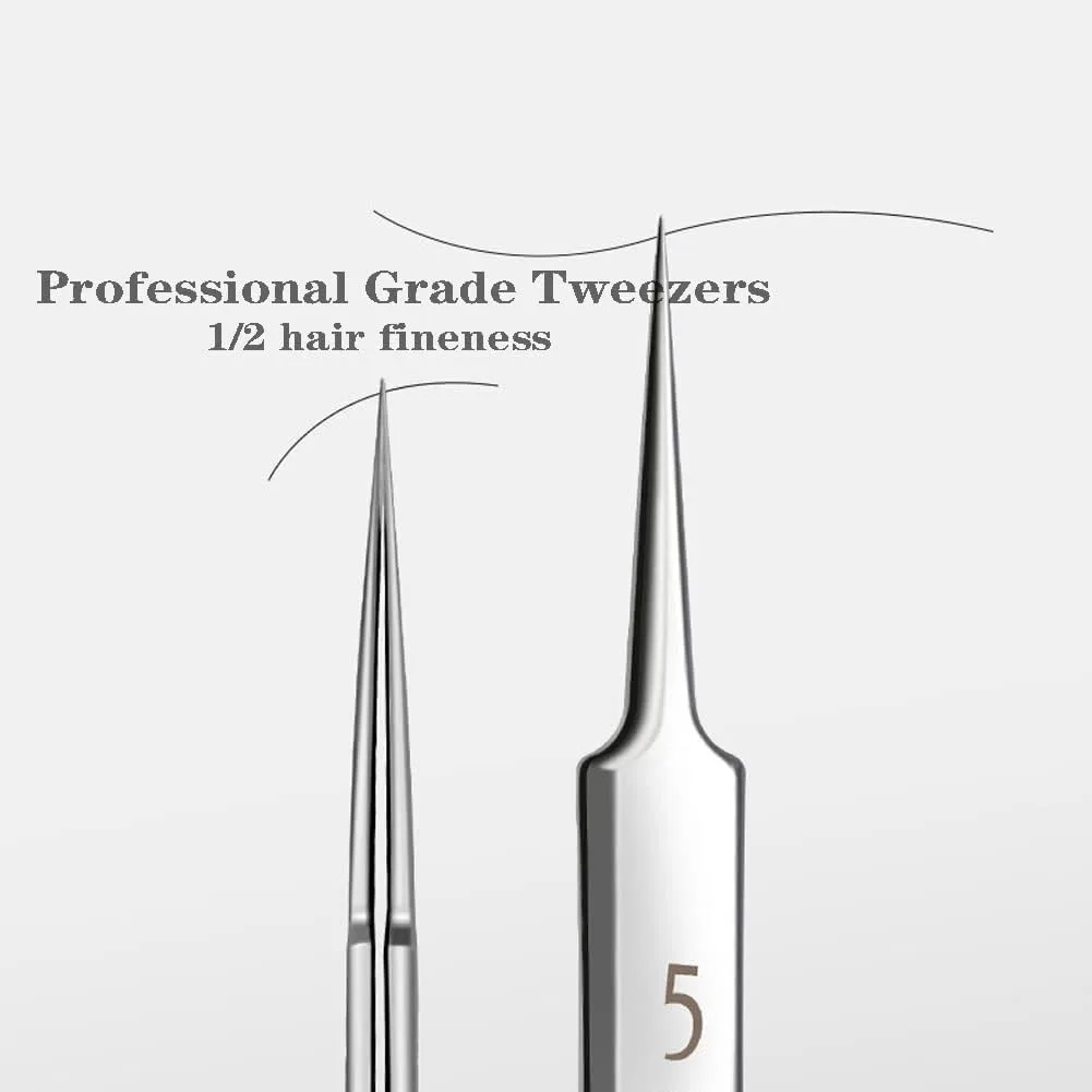 Professional Facial Blackhead Remover Tweezers,3Pcs Precision Pimple Popper Tool Kit for Whitehead Ance Blemishs Comedones Stainless Steel Makeup Tool - Glossy