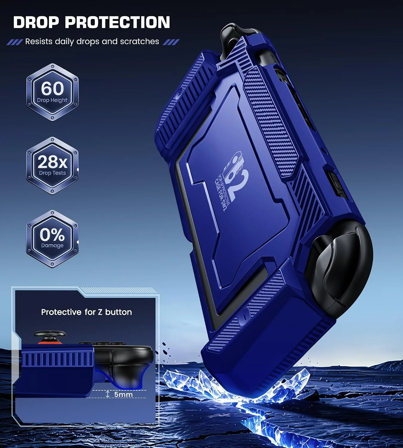 Dockable Blue Case for Nintendo Switch 2,[Exclusive Pop-up Joy-Con Quick Release][Military-Grade Protection][Stand Compatible] Switch 2 Protective Case with Ergonomic Grip, Shell for Switch 2 Console