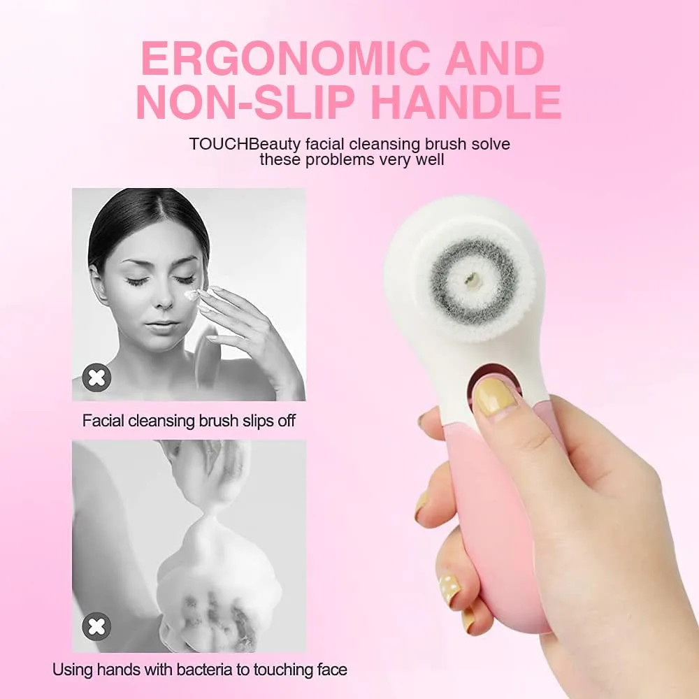 TOUCHBeauty Spin Brush Face Cleanser with 3 Brush Heads for Deep Cleansing Exfoliation and Massaging
