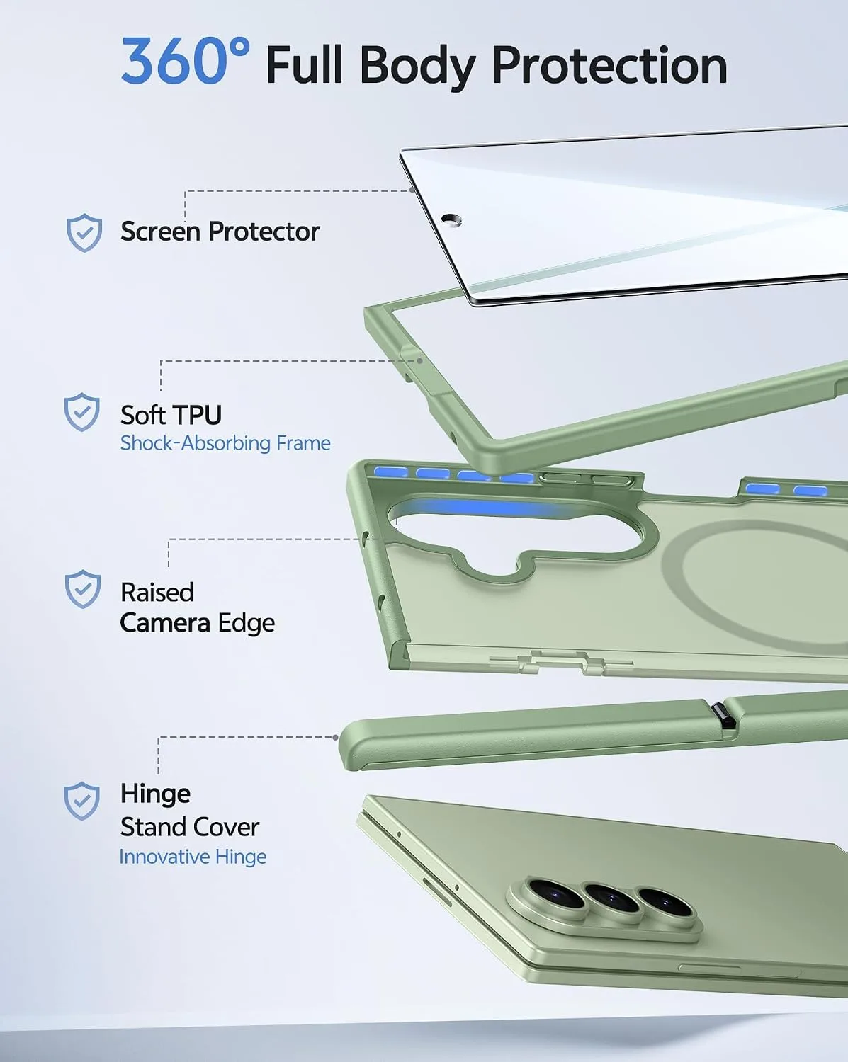 FNTCASE for Galaxy Z Fold 8 Ultra/Z Fold 7 Case Fit for MagSafe Light Green
