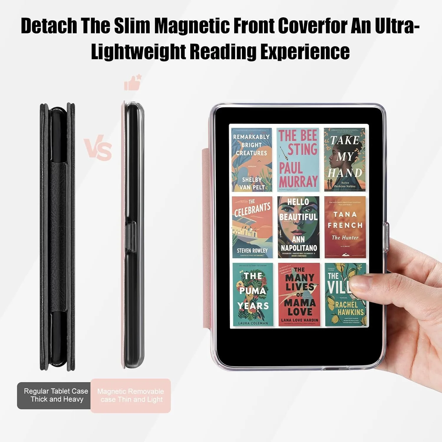 E NET-CASE Detachable Magnetic Case for 6" Kobo Clara Colour (2024) /Clara BW(2024) /2E(2022) eReader,Ultra Clear Back丨Easy to Detach & Attach丨Auto Sleep/Wake (Rose Gold)