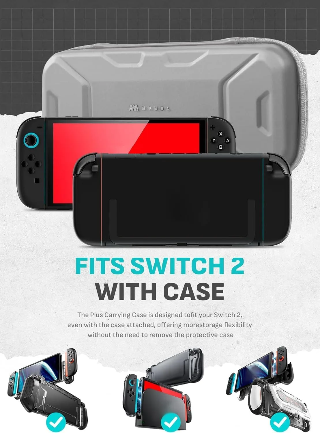Mumba Carrying Case for Nintendo Switch 2 [Fits Console with Protective Case On][2025 Plus Version] Hard Shell Travel Handbag Pouch with 12 Game Card Slots, Large Capacity for Accessories, (Gray)