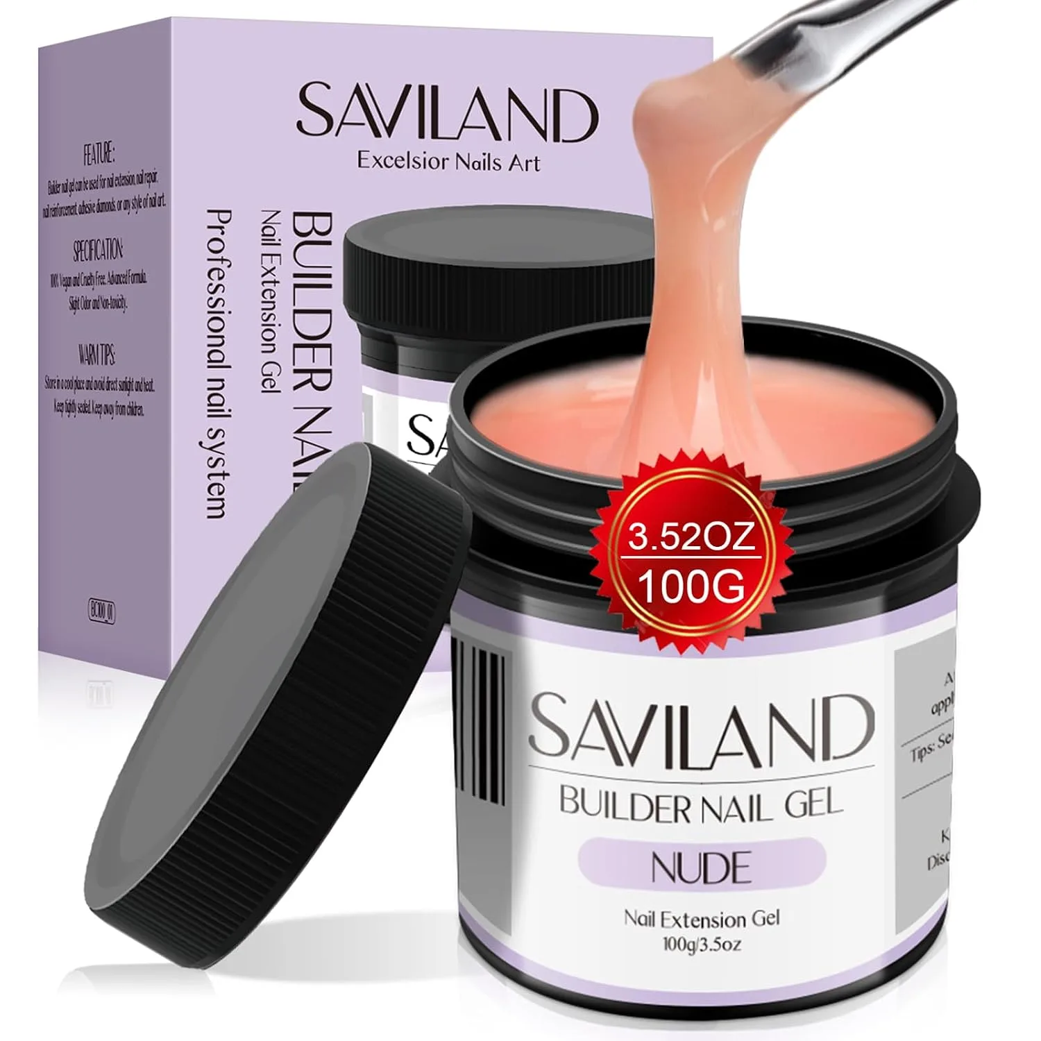 SAVILAND Builder Nail Gel Nude 3.5 oz for Nail Extensions & Manicure Art