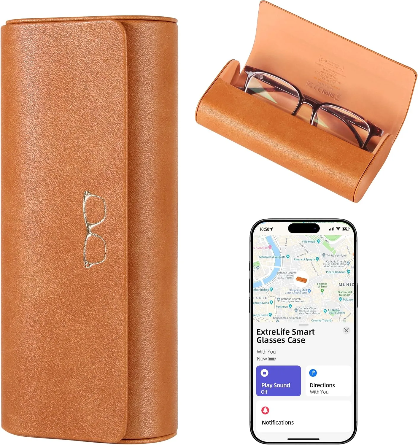 Estuche para lentes Extrelife Smart Glasses compatible con Apple Find My recargable