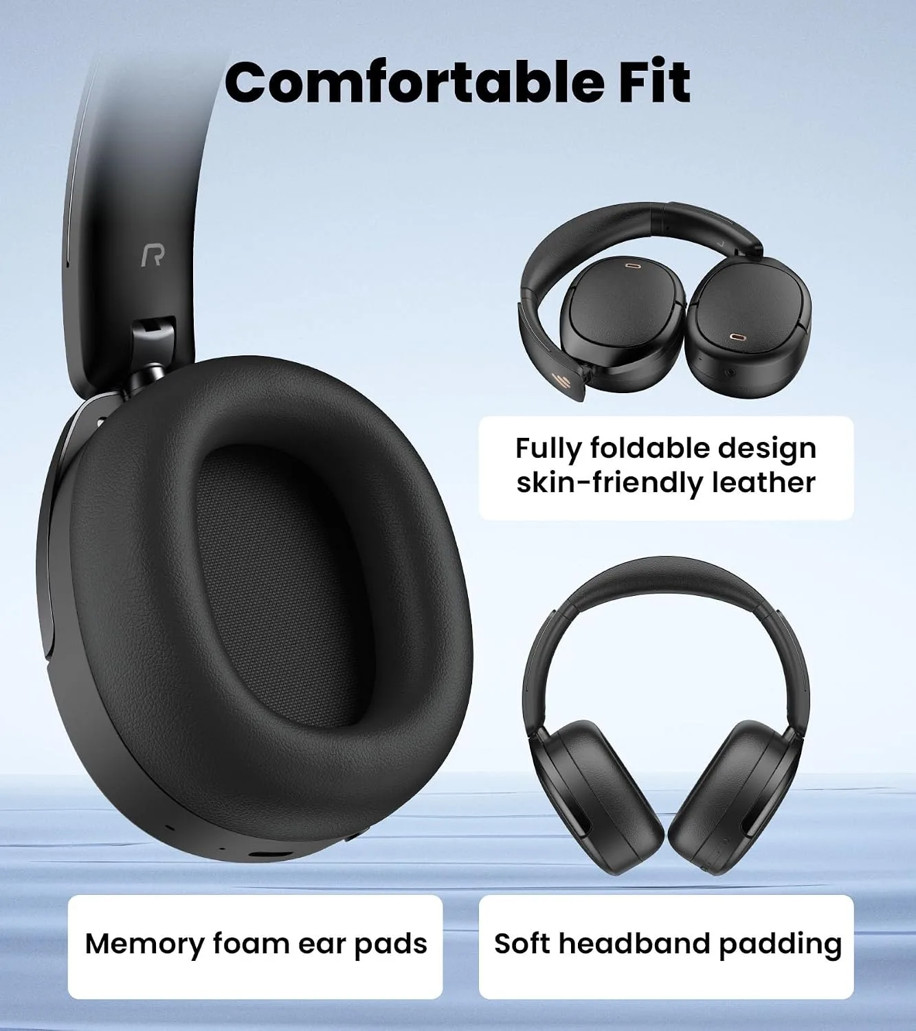 Edifier W80 Over Ear Headphones with -49dB Active Noise Cancelling, Black
