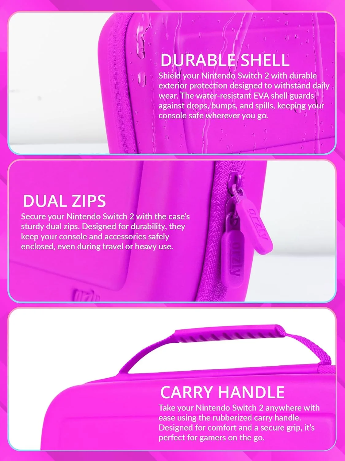 Orzly Case Compatible with Nintendo Switch 2 – Protective Travel Carry Case with Screen Padding, Game Card & microSD Slots, Zipped & Open Pockets for Accessories – 7.9" Gift Boxed