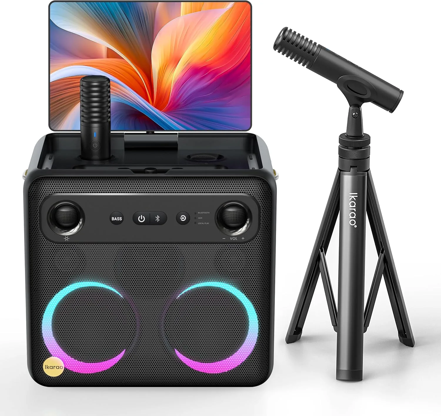 Máquina de Karaoke Ikarao Break X2 con Micrófonos Inalámbricos y Soporte para Micrófono