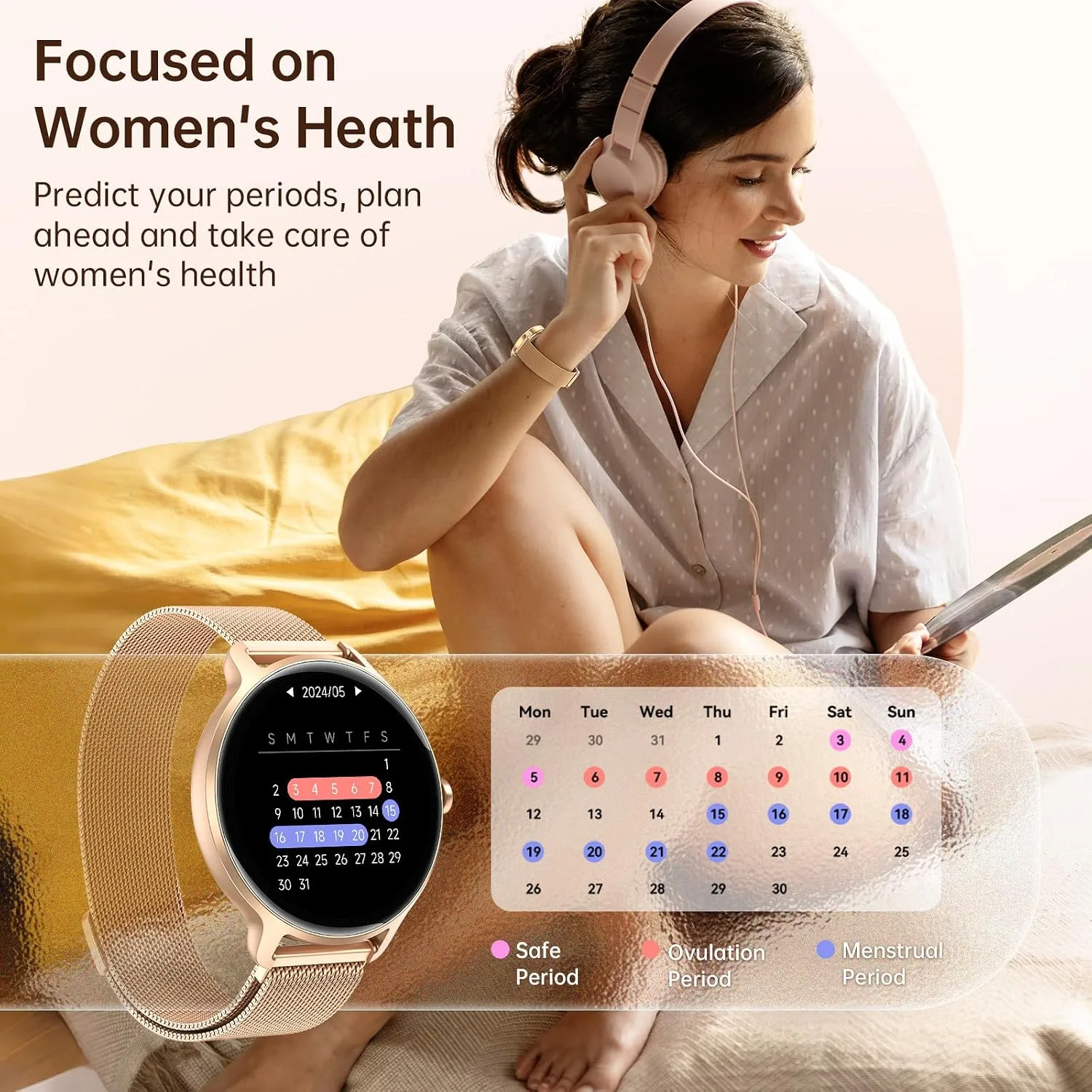 Smart Watch for Women, 1.27" AMOLED Screen Smartwatch with Answer/Make Call for iPhone/Android/Samsung, Fitness Tracker with 120+ Sport Modes, Heart Rate/Sleep/Health Monitor, IP68 Waterproof, Gold