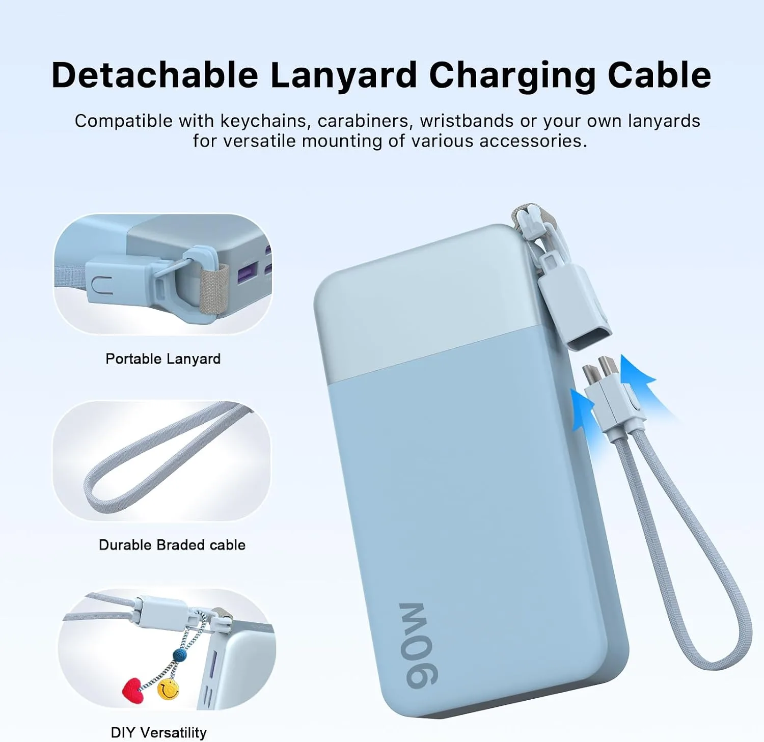 NOBIS Portable Charger 20000mAh 90W Power Bank w/Detachable Cable