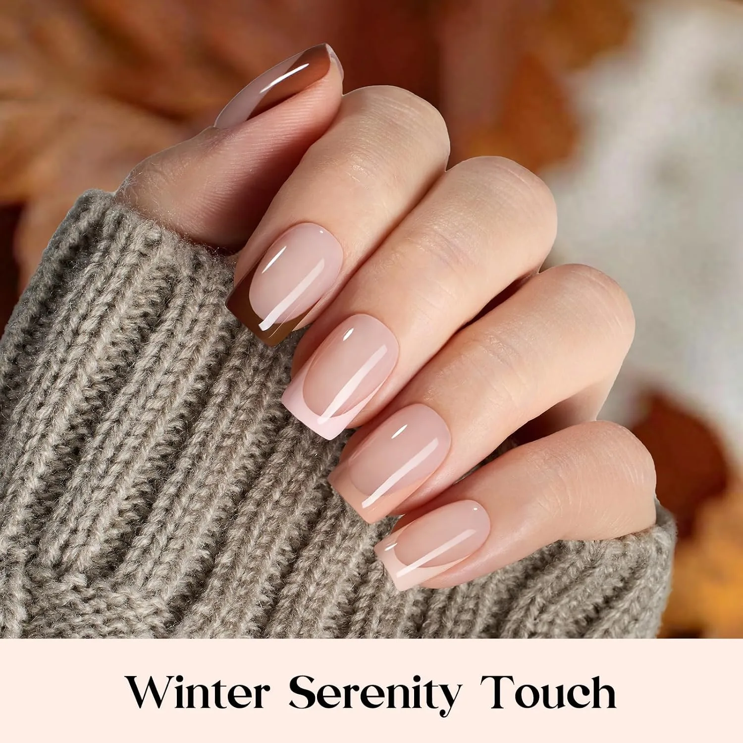 Beetles Full French Tip Press On Nails-7 Colors Short Square Brown, 224 Pcs