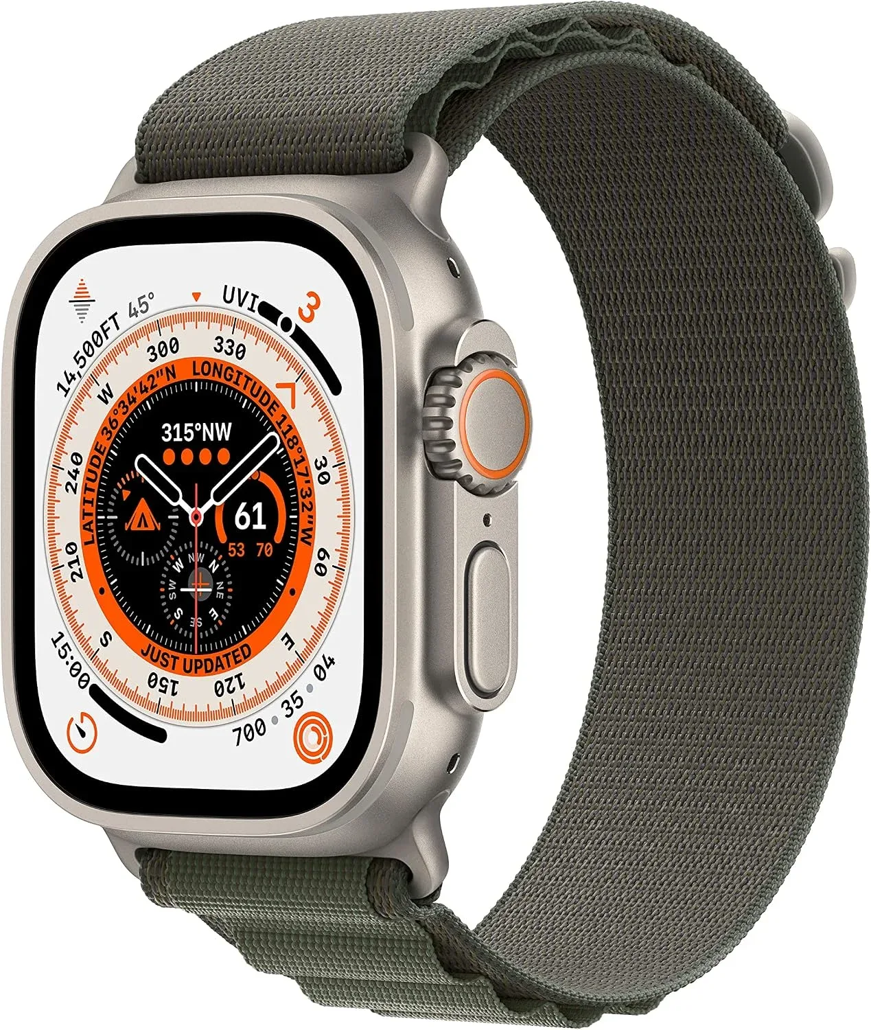 Apple Watch Ultra [GPS + Cellular 49mm] Titanium Case with Green Alpine Loop, Large (Renewed)