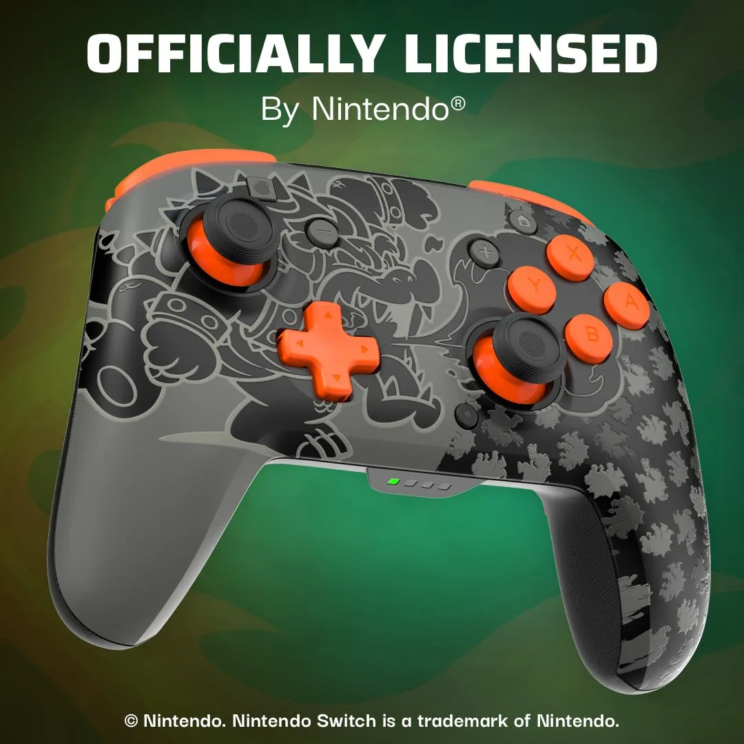 PDP REMATCH GLOW Wireless Nintendo Switch Pro Controller, Full Motion Controls – Licensed for Nintendo Switch. & Lite & OLED Model, Rechargeable Battery Power, Glow in the Dark: Blackout Bowser