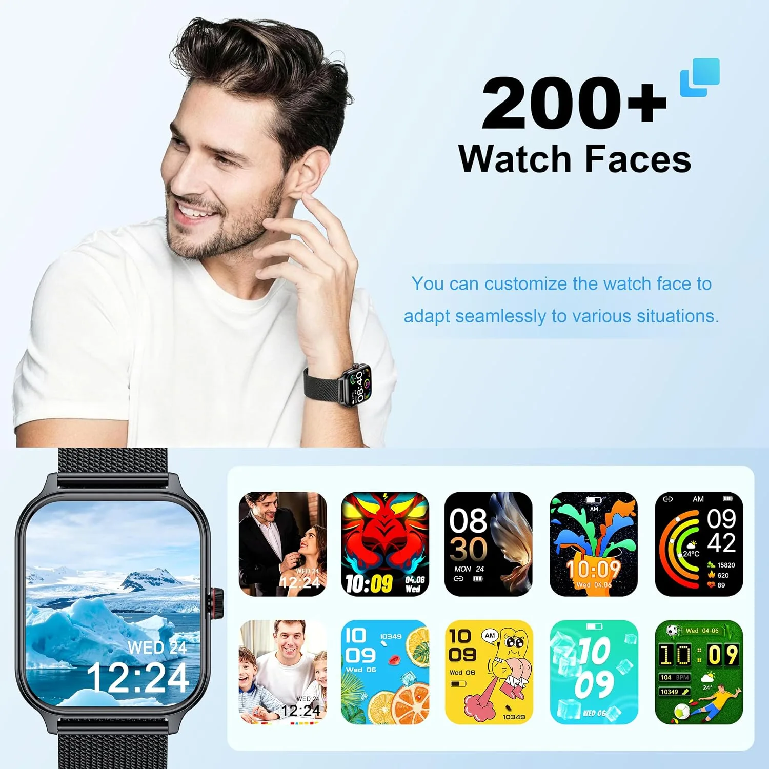 Smart Watch Women Men, 1.96" Reloj Inteligente para Mujer, Fitness Tracker, Blood Pressure/Heart Rate/SpO2 & Sleep Monitor, 110+ Sport Modes, Make/Answer Call, Voice Assistant for iOS Android