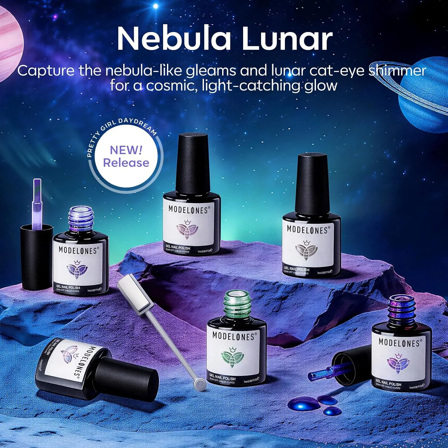 modelones Cat Eye Gel Nail Polish Set Glitter 6Colors Blue Green Purple