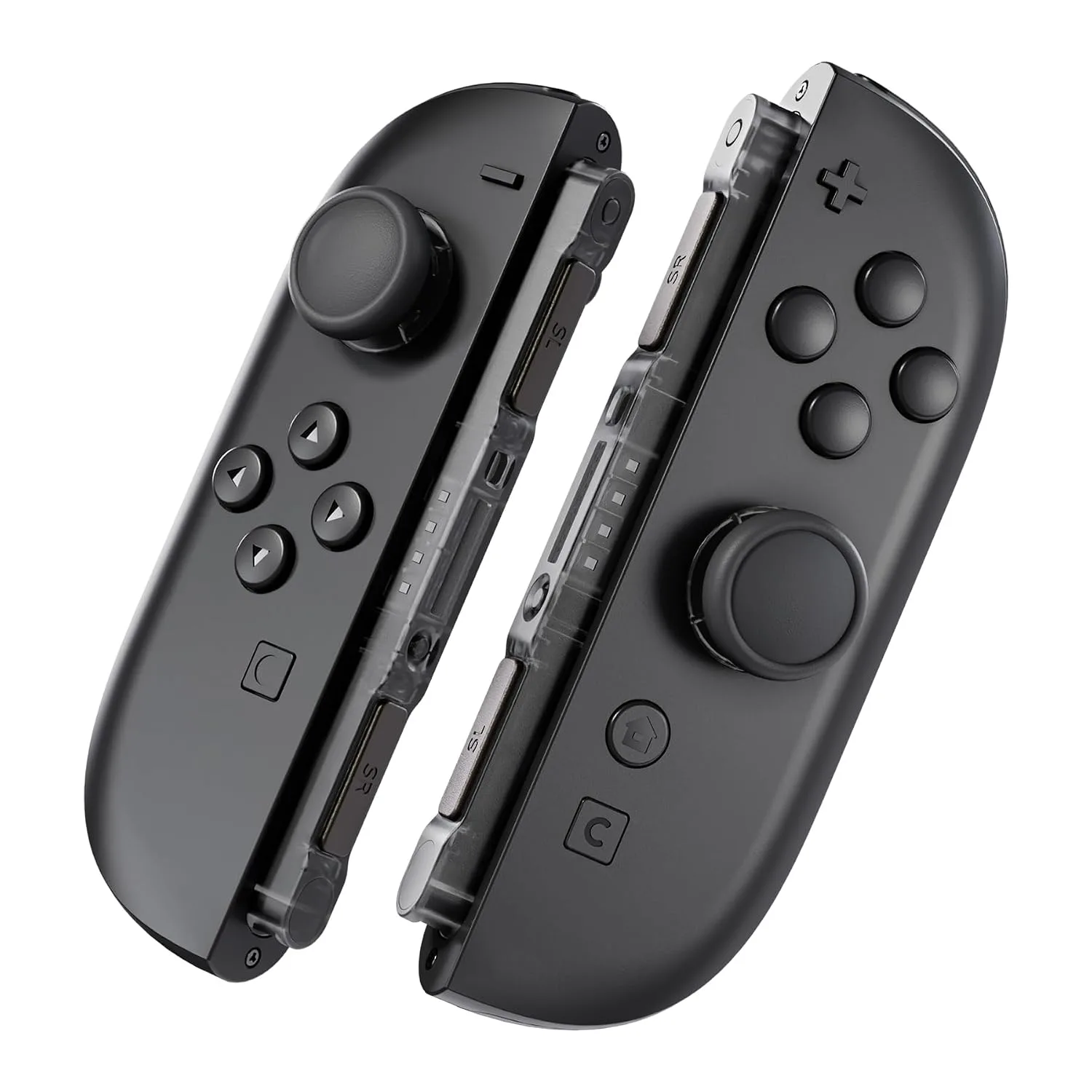 eXtremeRate Replacement 3D Joystick & Thumb Grips & Side Rail Shell Buttons for Nintendo Switch 2 JoyCon, Console Rail Stickers Left Right Analog Stick Thumbsticks Cap for Switch 2 - Clear Slate Black