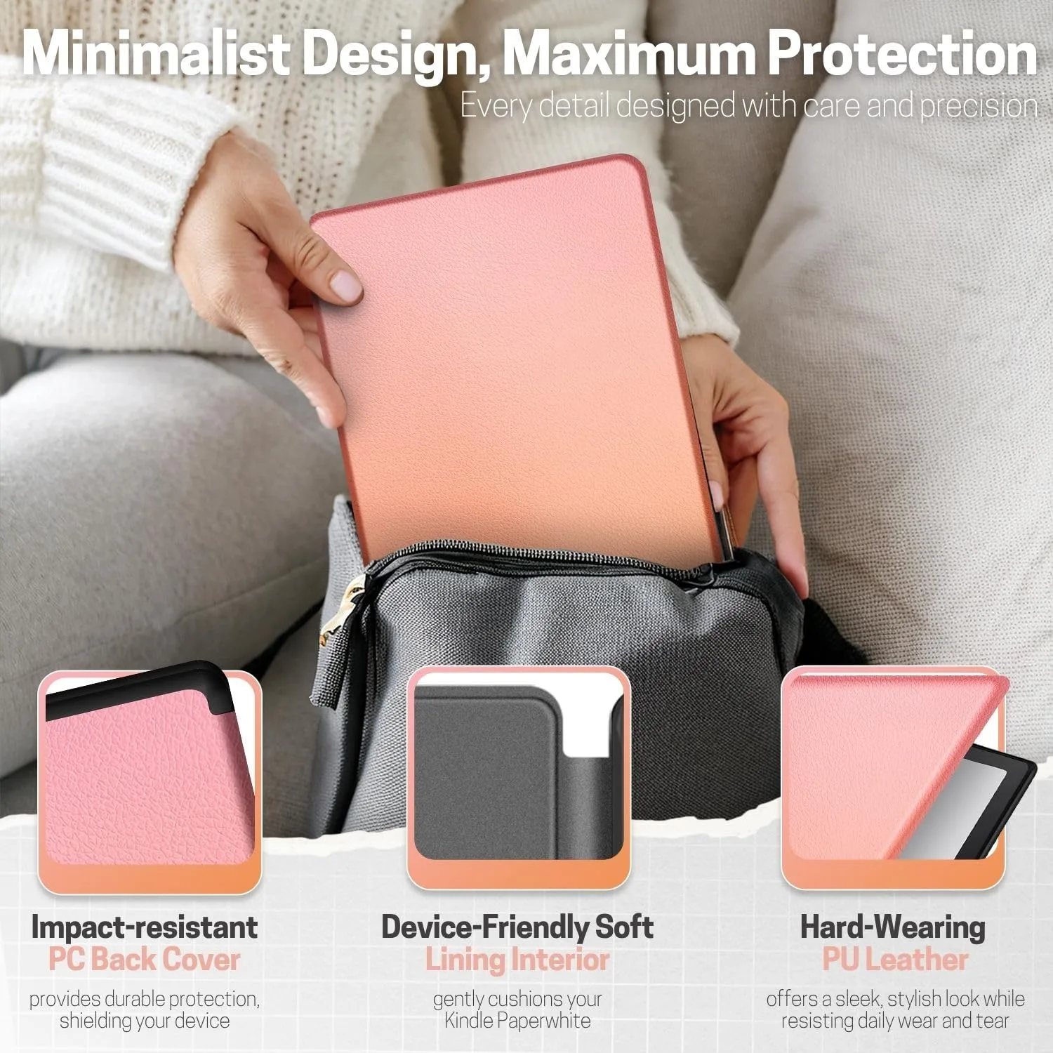TNP Kindle Paperwhite 12th Gen Case, Colorsoft 7-Inch Cover, Pink Orange