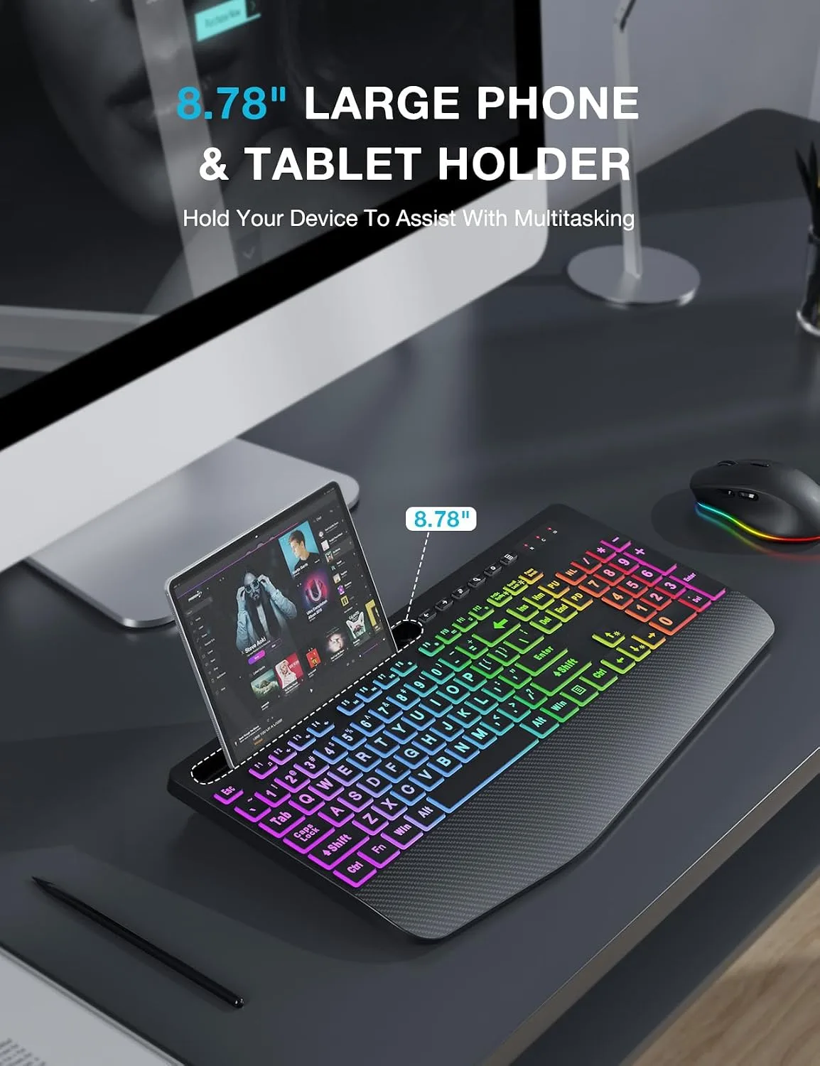 SABLUTE Wireless Keyboard and Mouse Combo, 9 Backlit Effects, Large Print