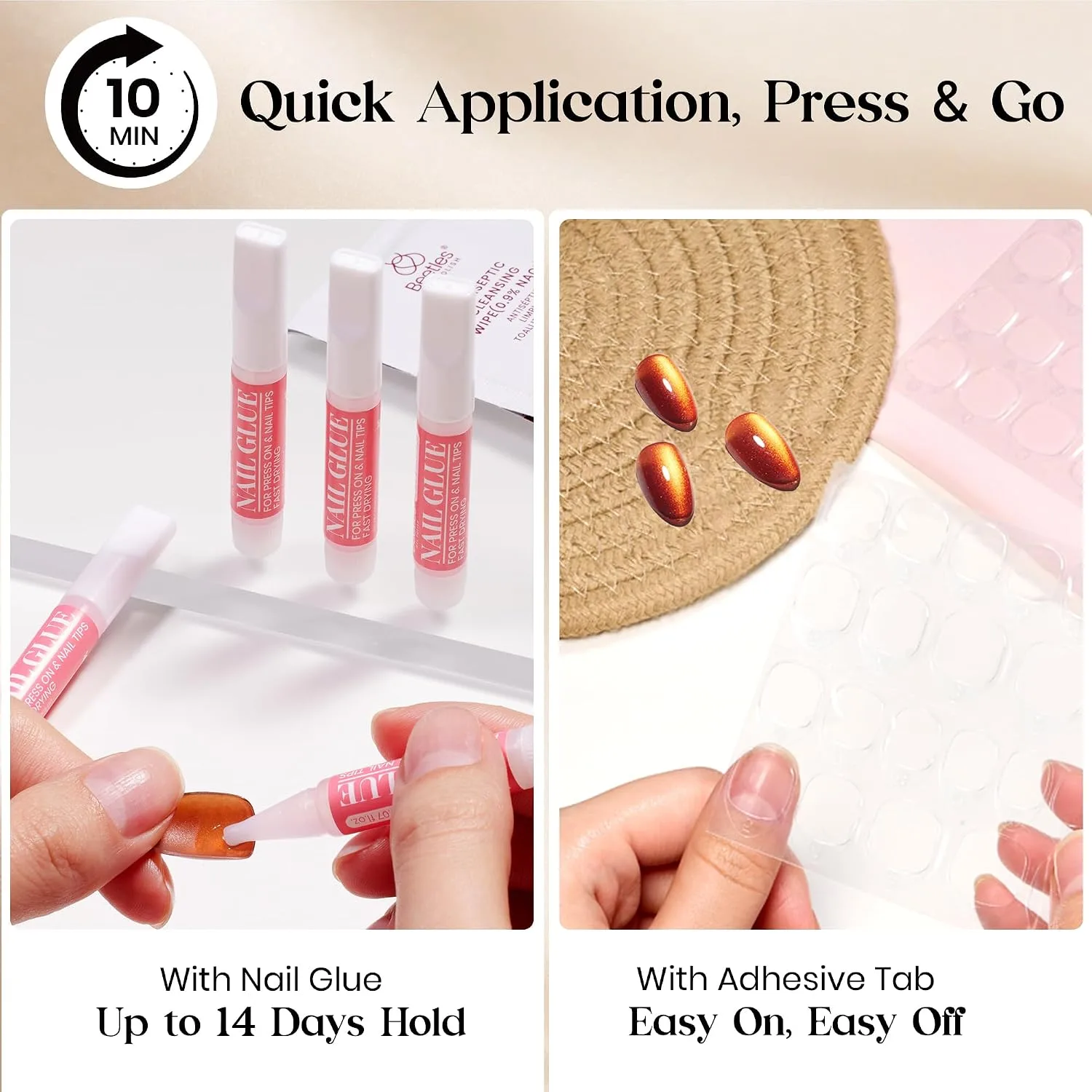 Beetles Halloween Brown Press On Nails Short Almond, 32PCS Polka Dot Design
