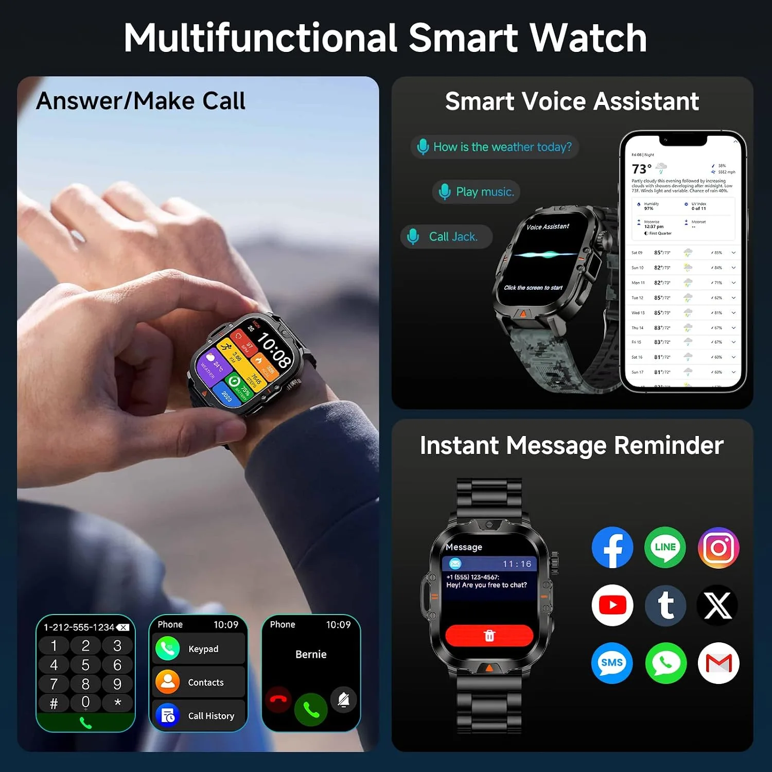 Smart Watch for Men Military Answer/Make Call 2.01″ Display